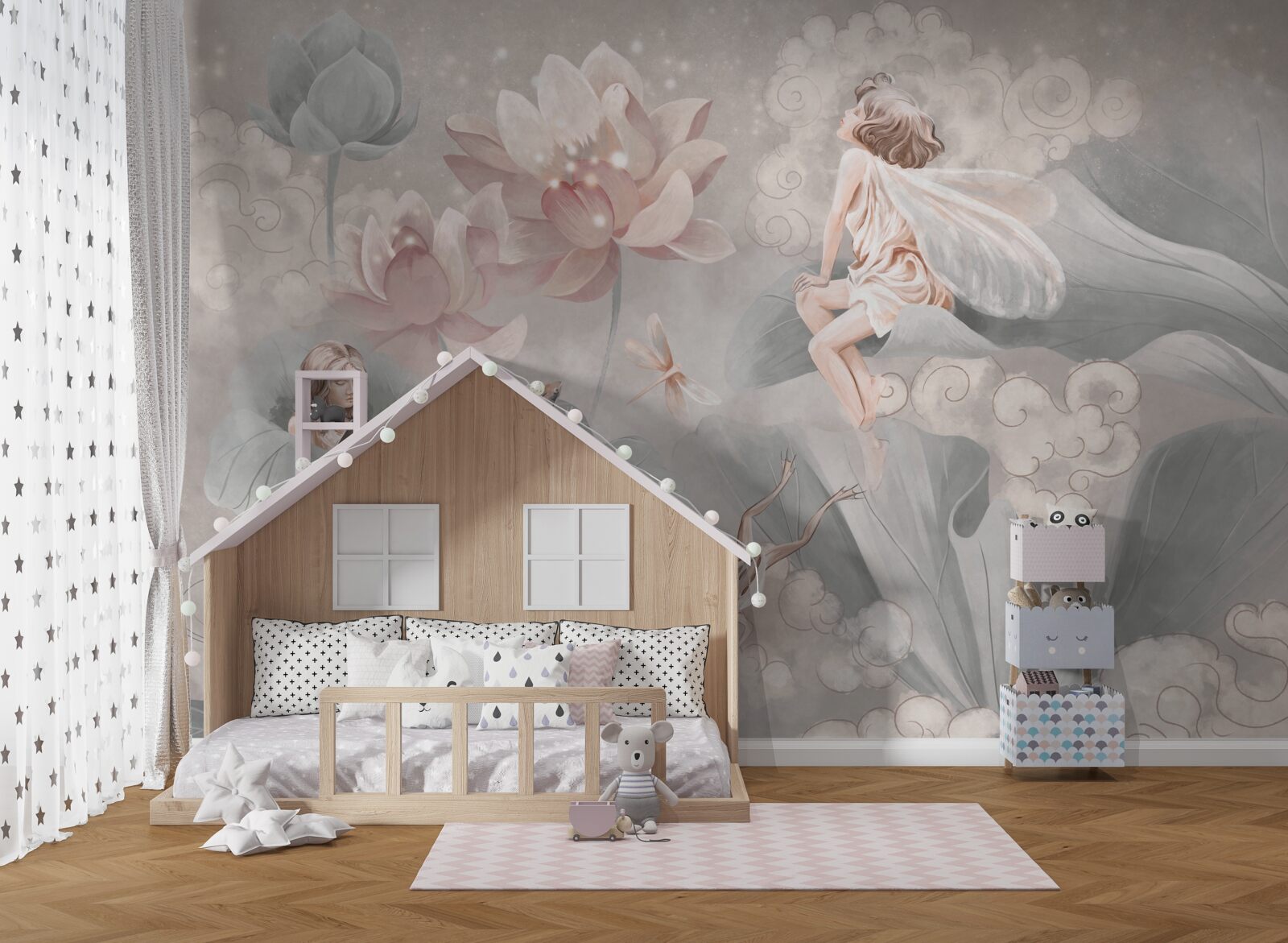 Фотошпалери квіткові бутони, в яких ховаються феї