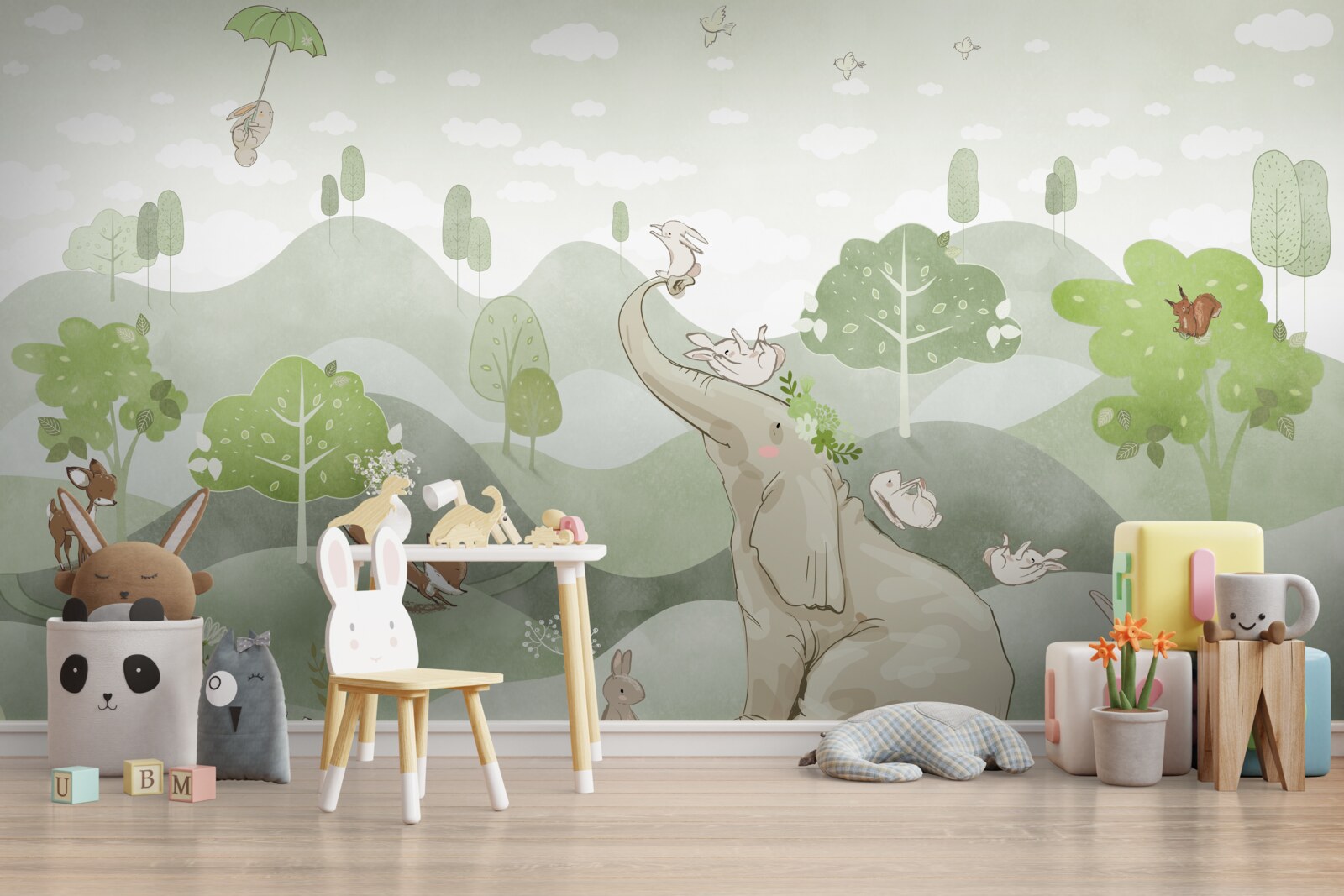 Фотошпалери слон отримує привітання від тварин