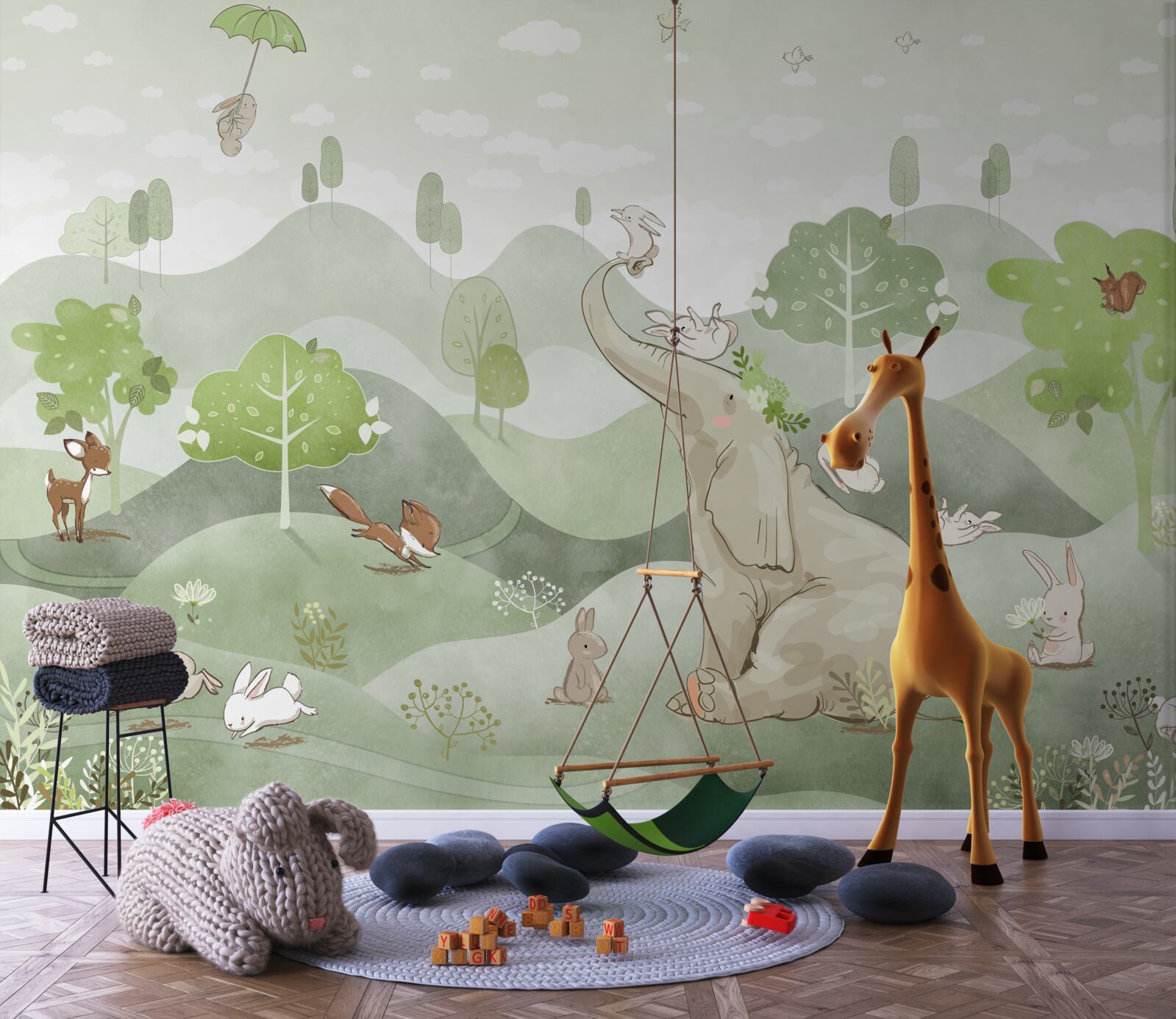 Фотошпалери слон отримує привітання від тварин