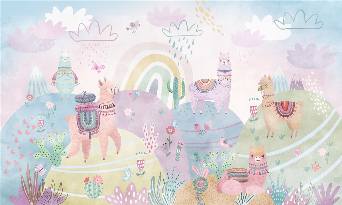 Фотошпалери поля, де гуляють лами