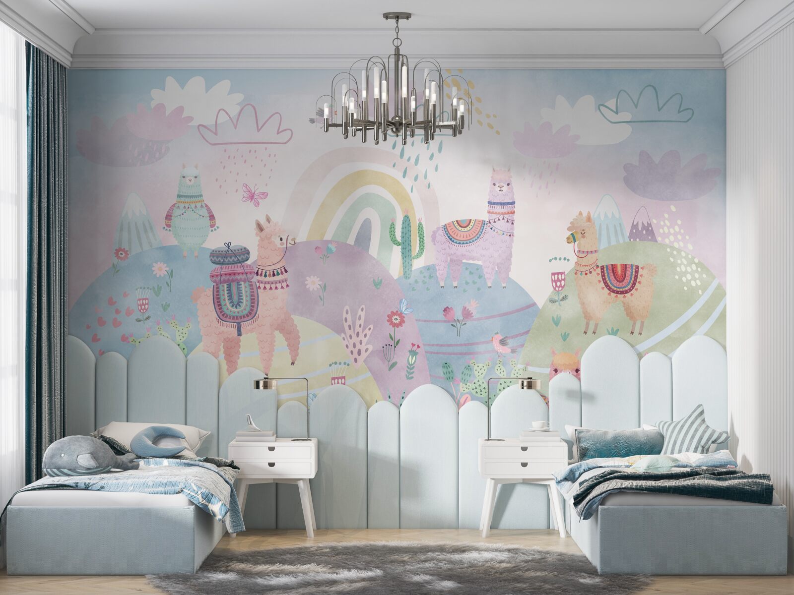 Фотошпалери поля, де гуляють лами