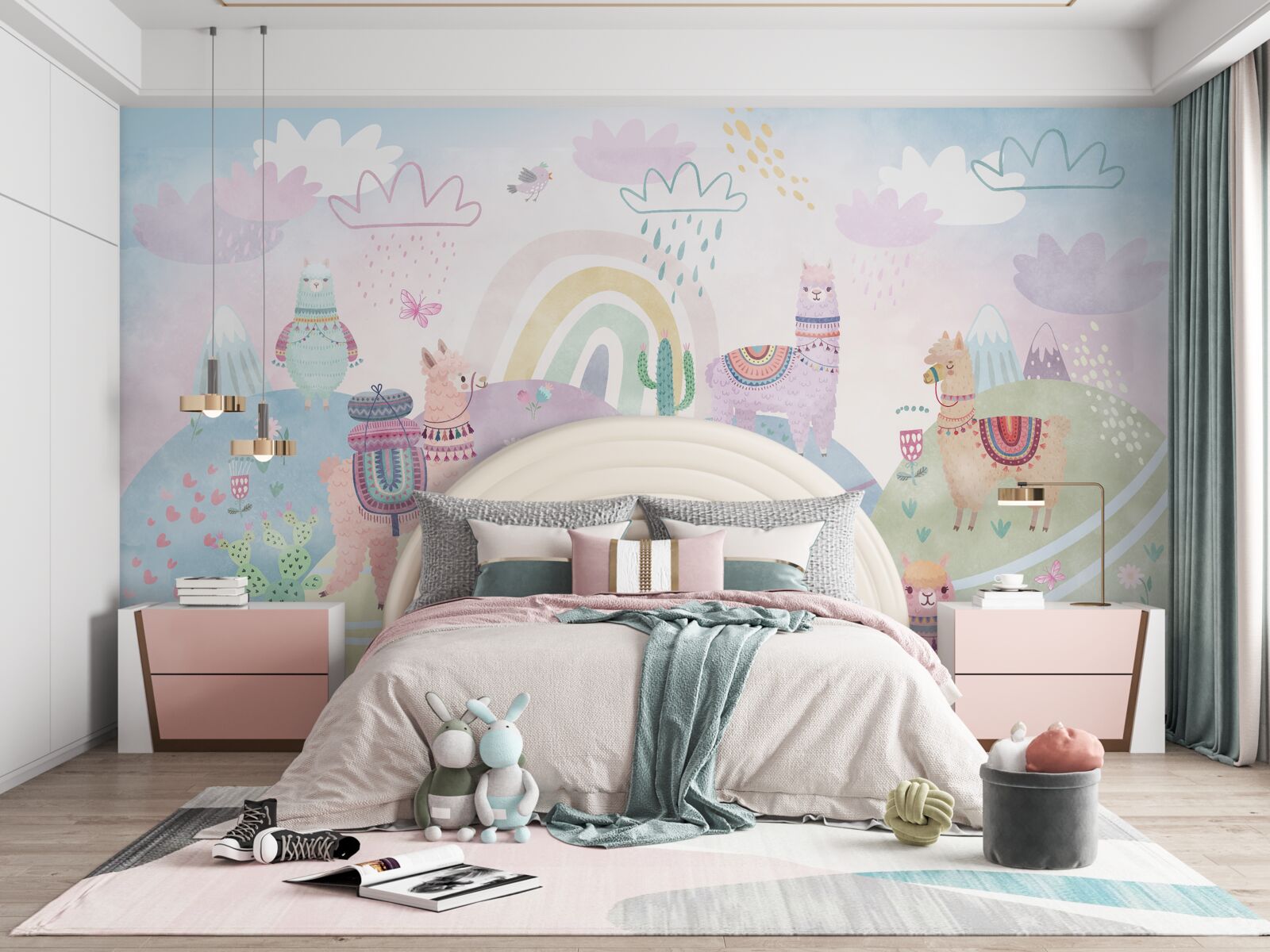 Фотошпалери поля, де гуляють лами