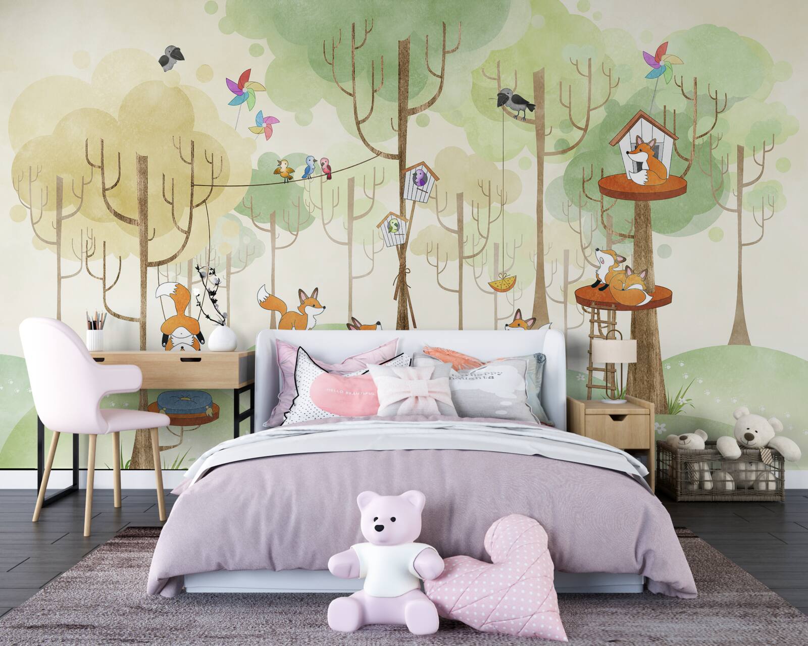 Фотошпалери білки та лисиці на гілках дерев