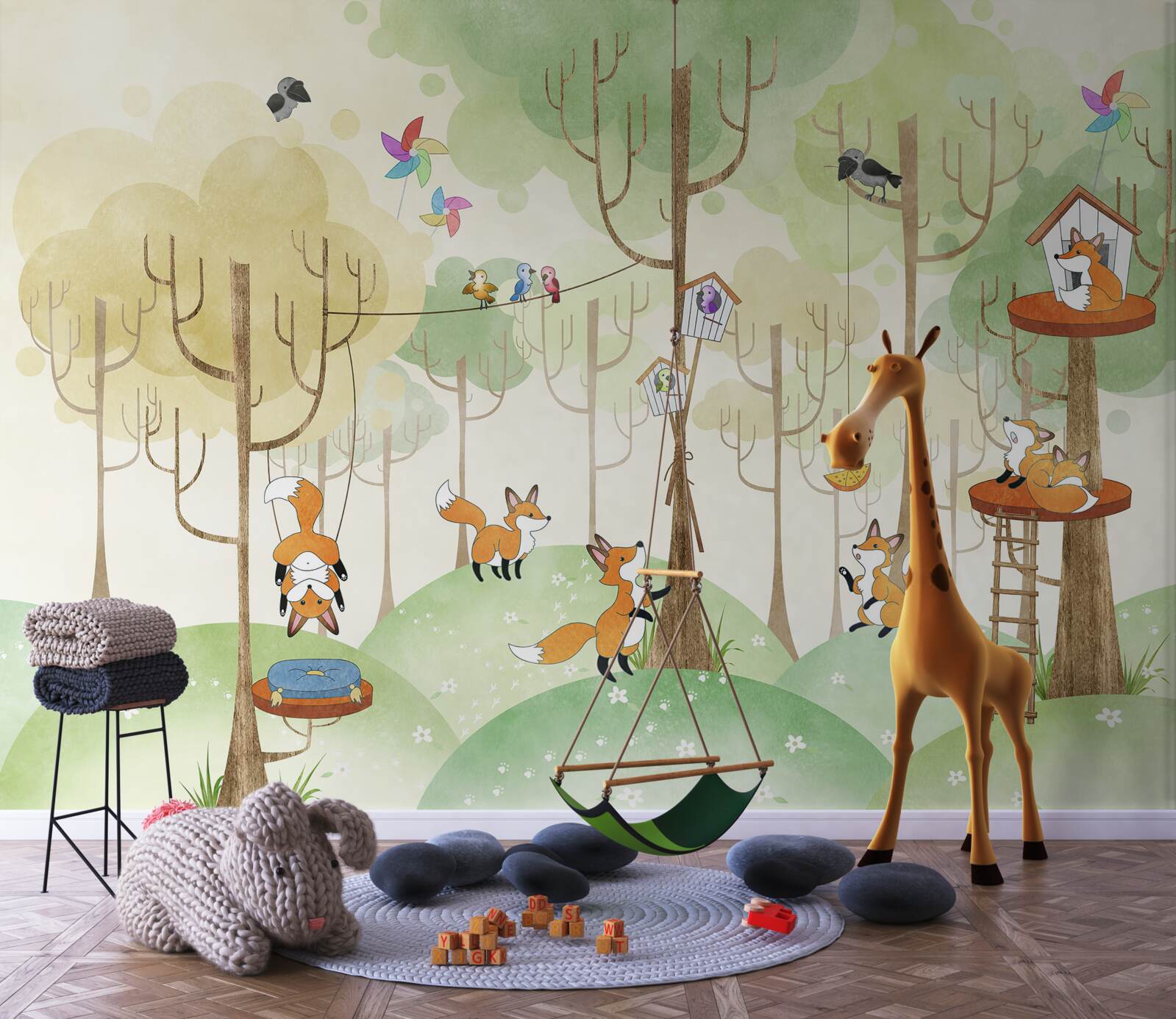 Фотошпалери білки та лисиці на гілках дерев