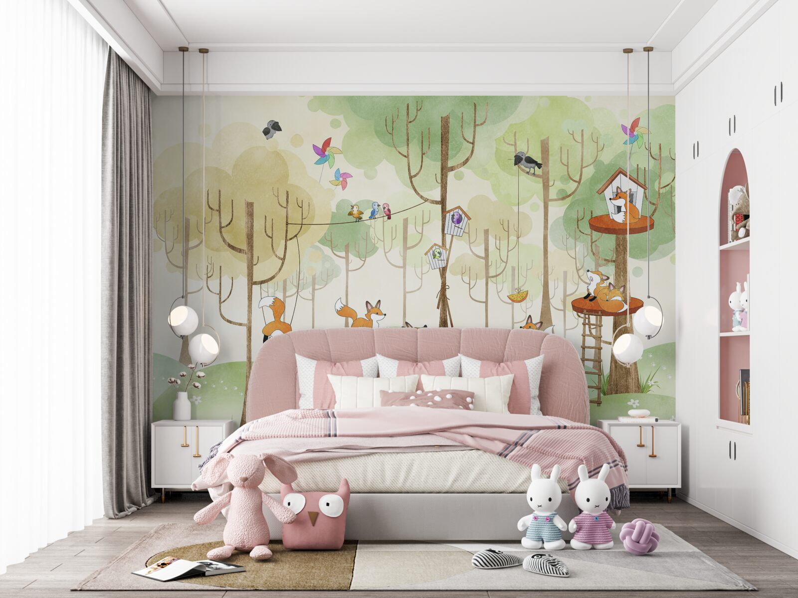 Фотошпалери білки та лисиці на гілках дерев