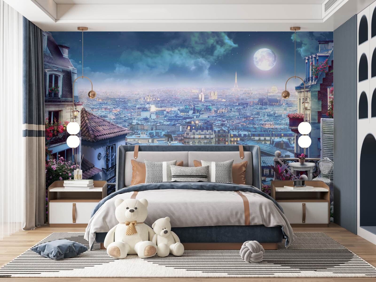 Фотошпалери панорама сплячого Парижа з балкона
