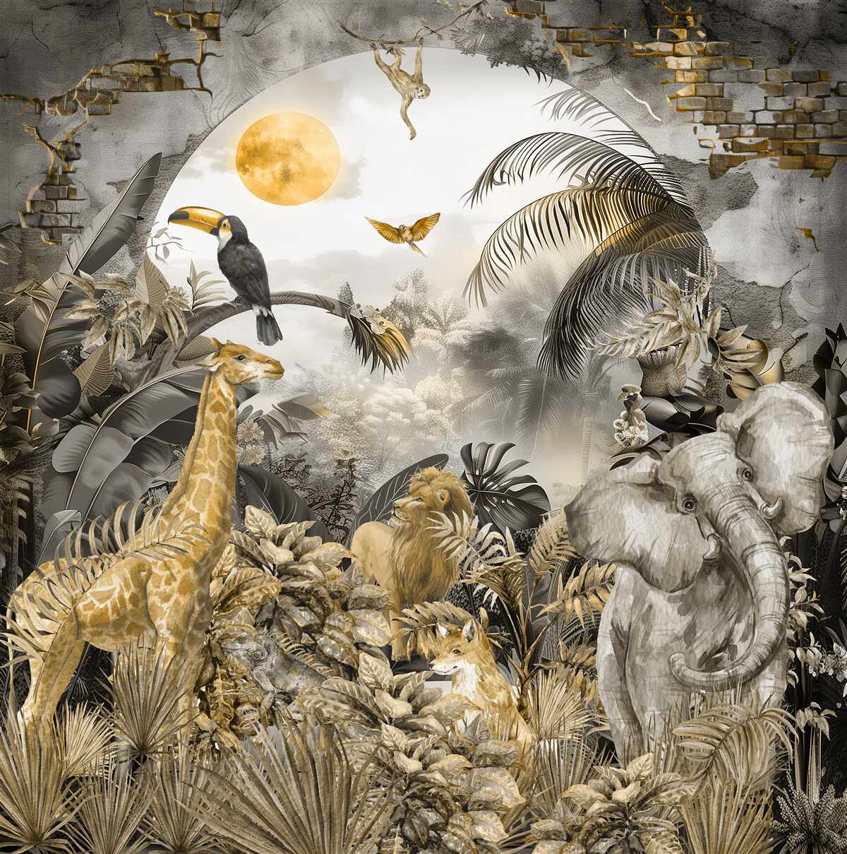 Фотошпалери в африці тварини спостерігають за заходом сонця