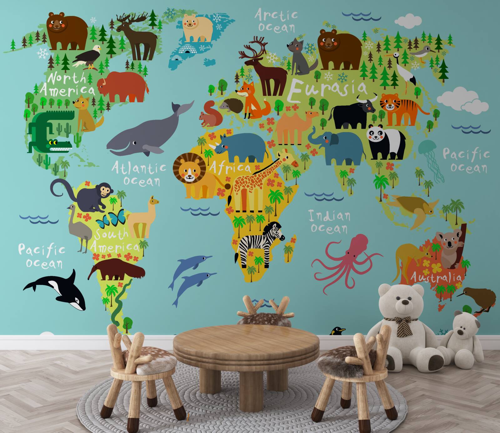 Фотошпалери карта світу для дітей та континентів