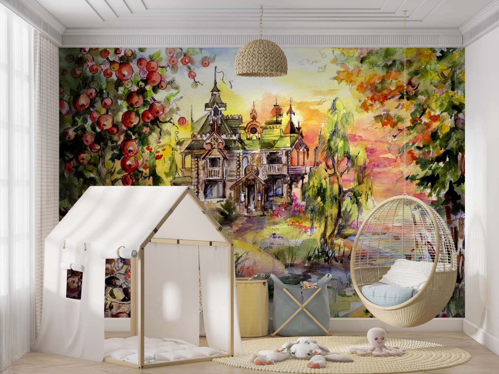 Фотошпалери казковий будиночок на березі лісової річки