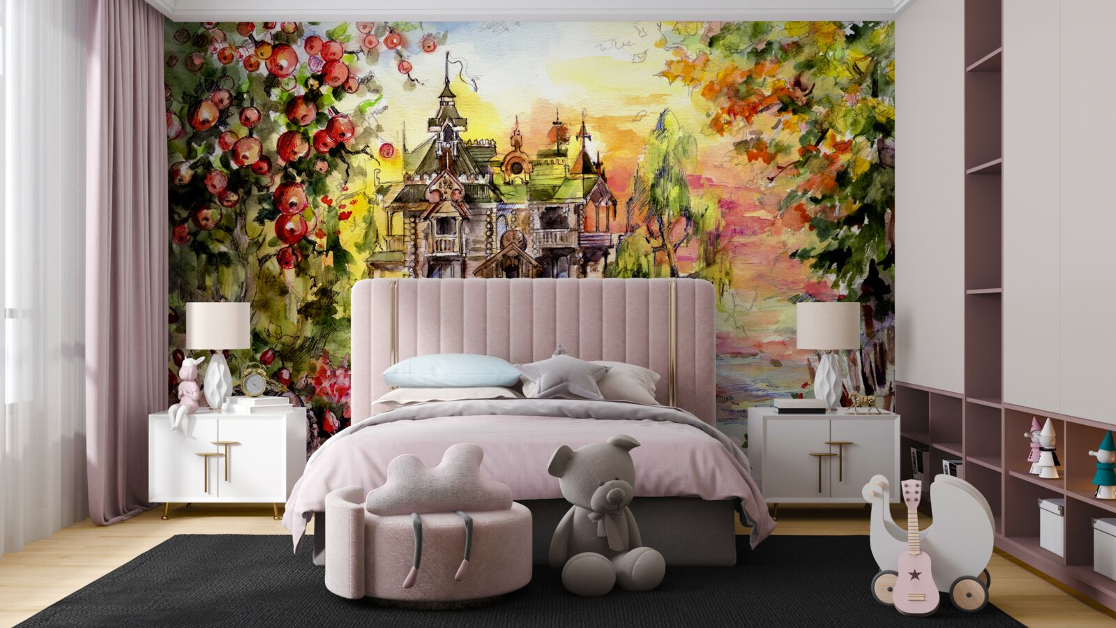 Фотошпалери казковий будиночок на березі лісової річки