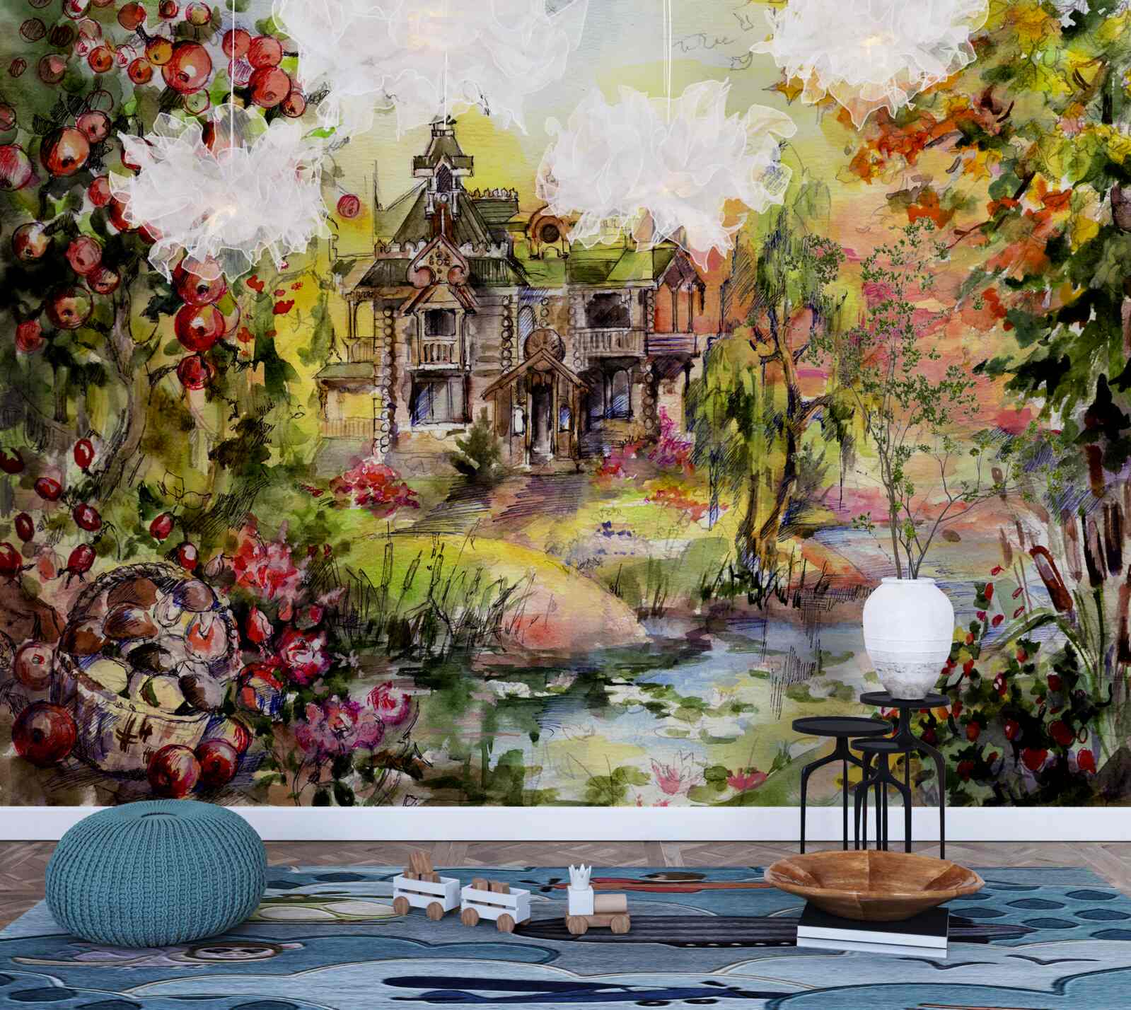 Фотошпалери казковий будиночок на березі лісової річки