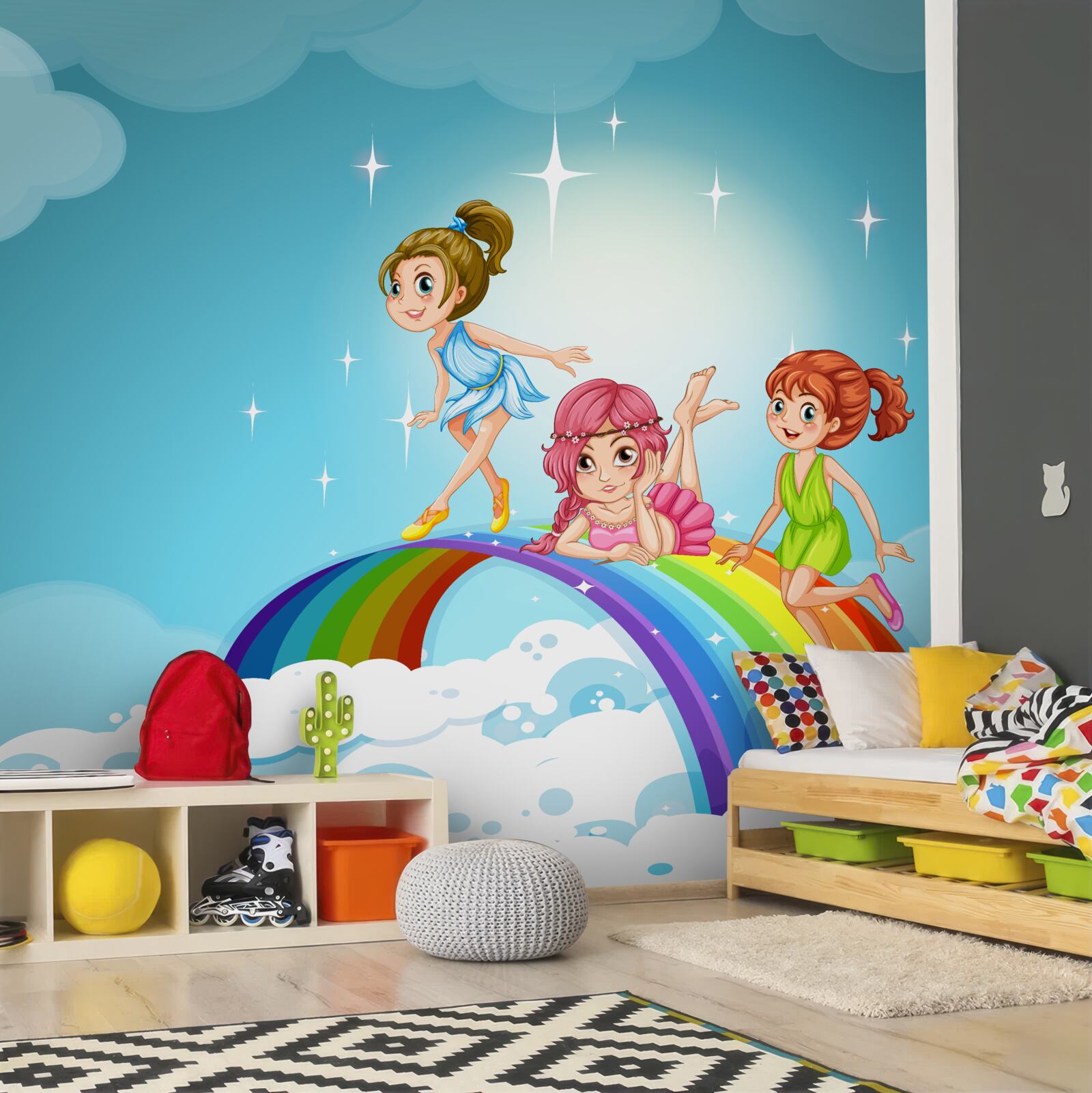 Фотошпалери дівчата серед хмар на веселці