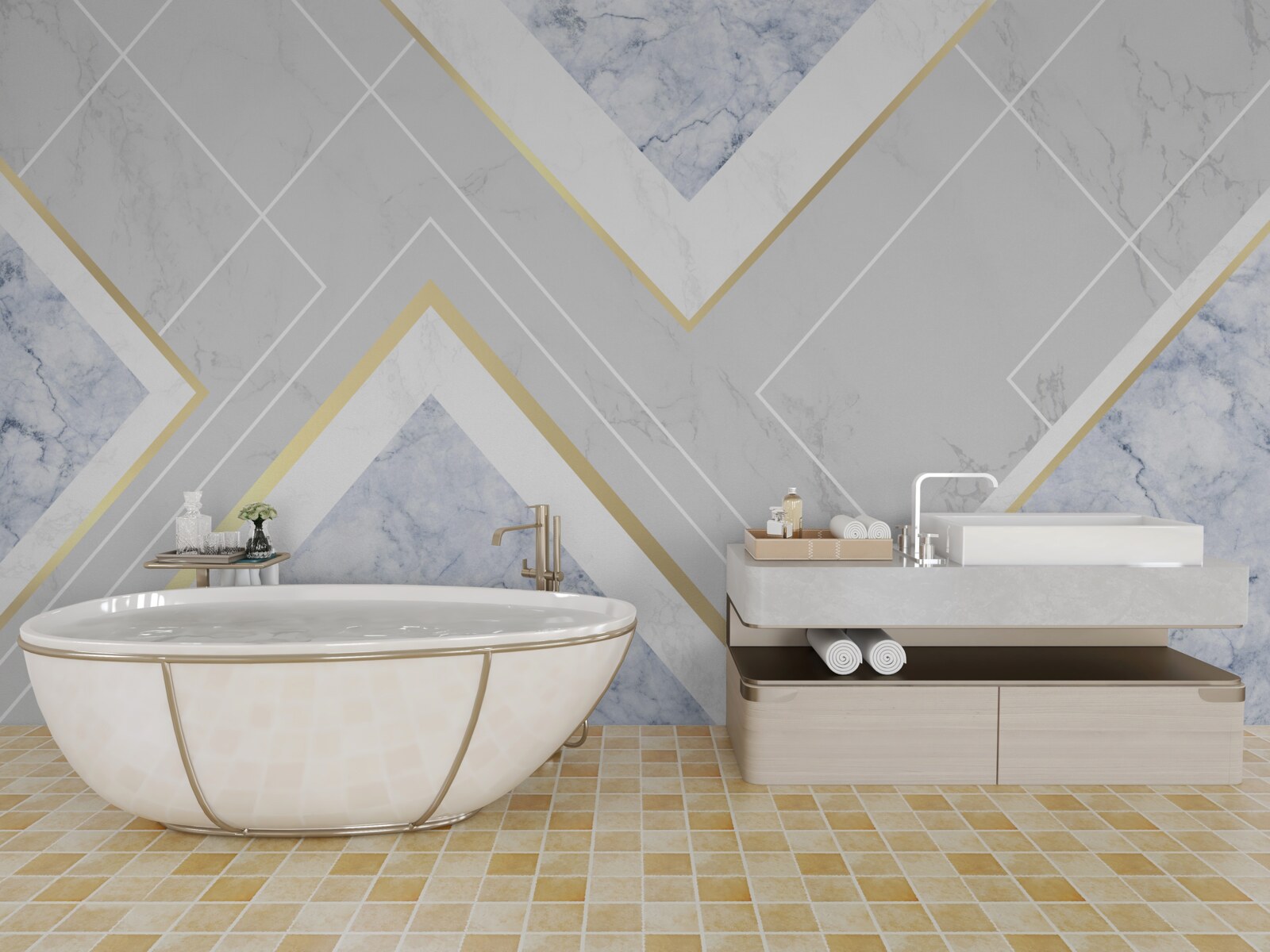 Фотошпалери геометрично правильні візерунки на мармуровій поверхні