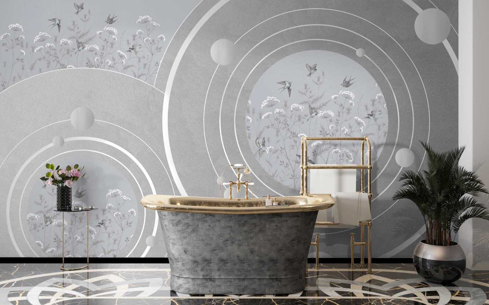 Фотошпалери квіткові форми та абстрактні кола