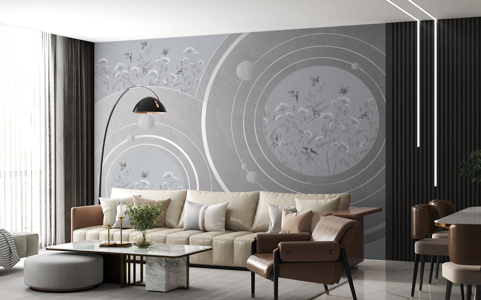 Фотошпалери квіткові форми та абстрактні кола