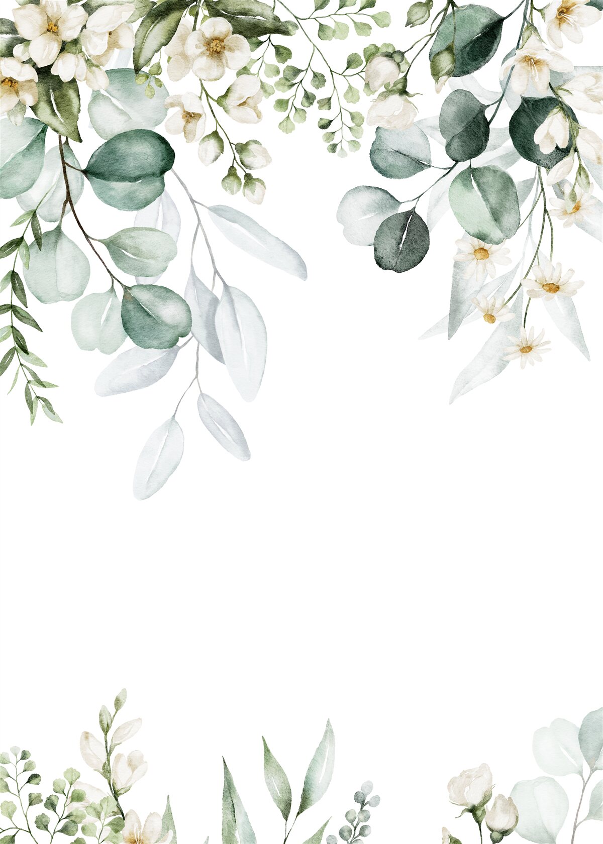 Фотошпалери білі квіти та евкаліпт