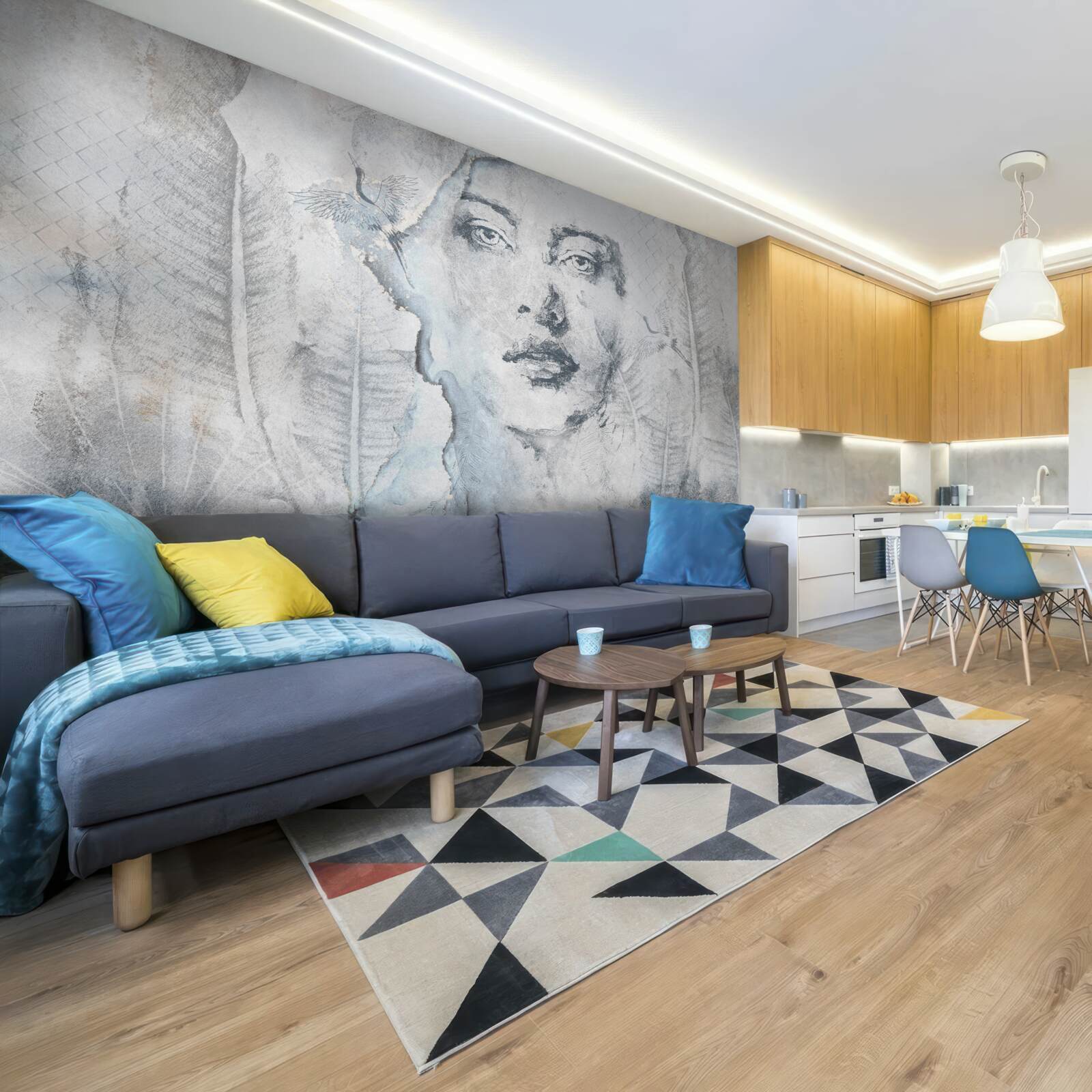 Фотошпалери образ красивої дівчини є абстрактним