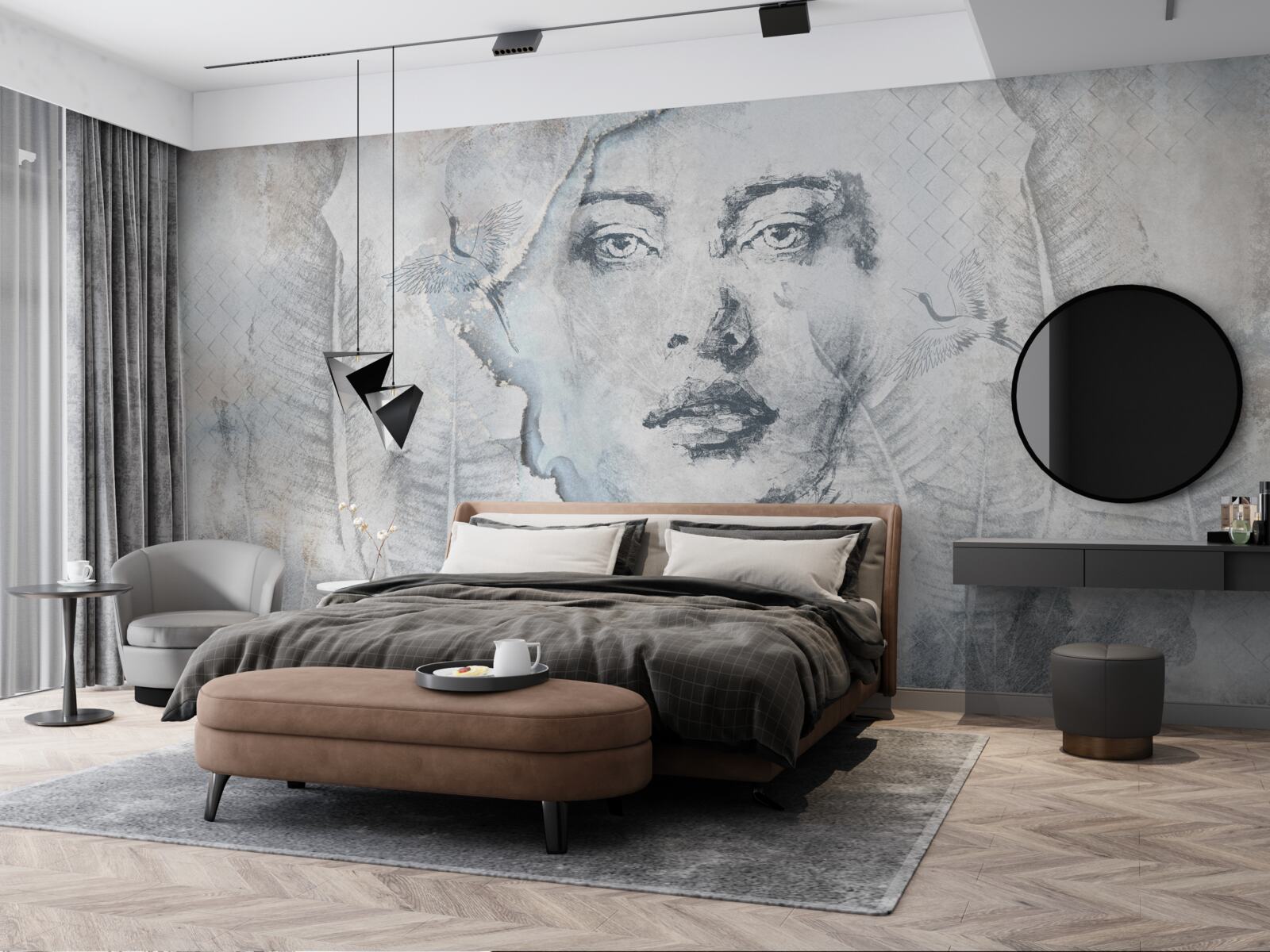 Фотошпалери образ красивої дівчини є абстрактним