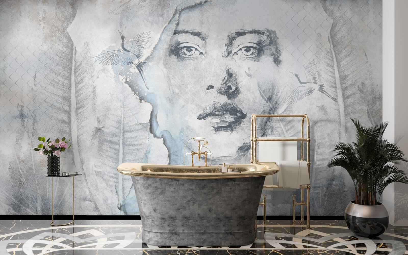 Фотошпалери образ красивої дівчини є абстрактним