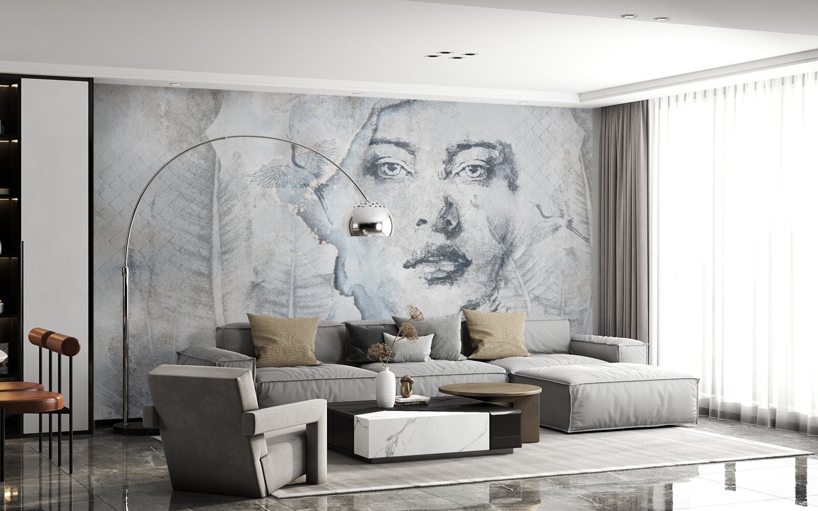 Фотошпалери образ красивої дівчини є абстрактним