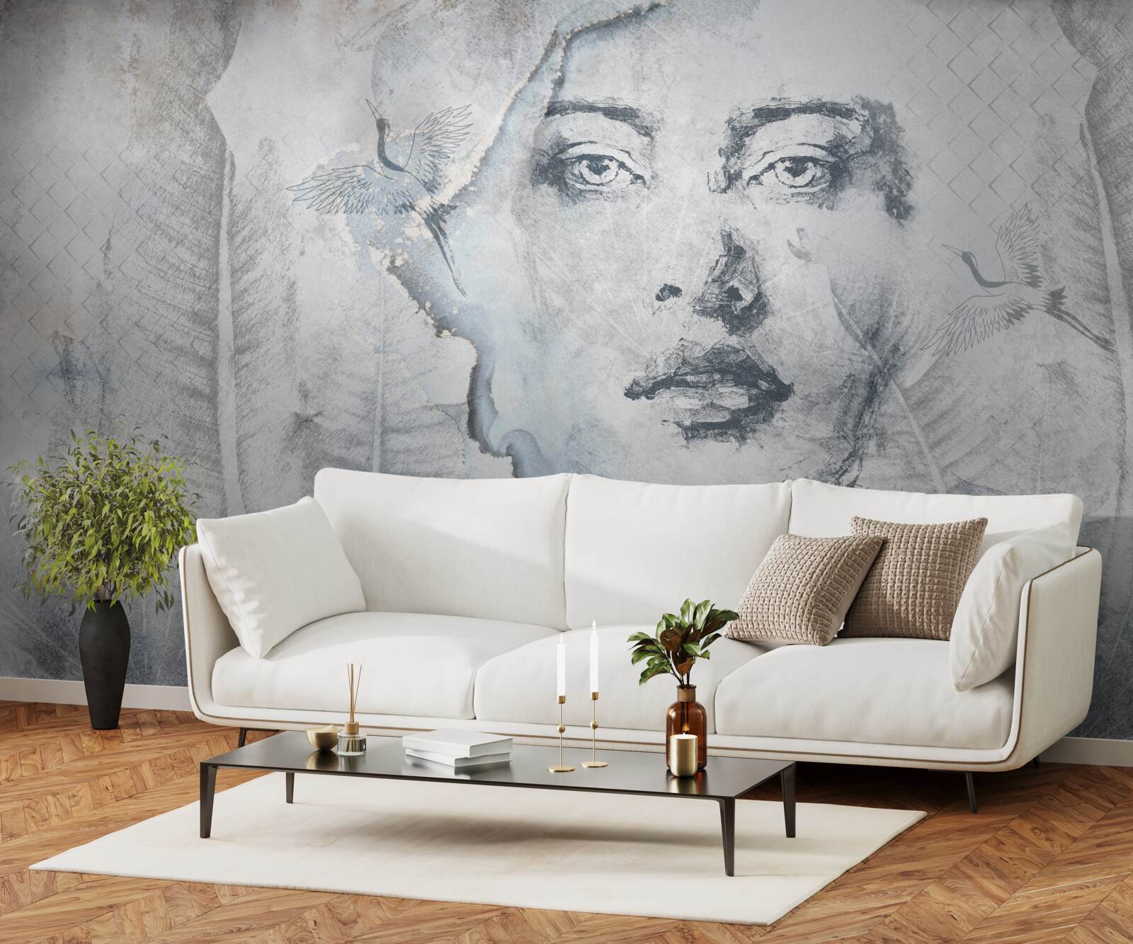 Фотошпалери образ красивої дівчини є абстрактним