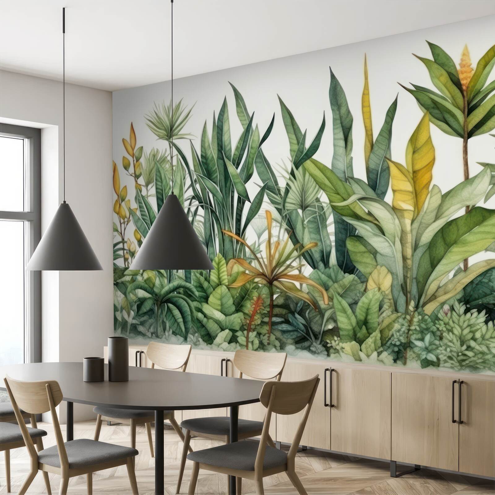 Фотошпалери в джунглях ростуть високі пальмові кущі