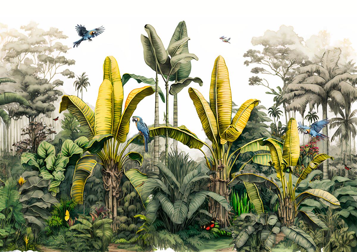 Фотошпалери тропічні рослини, включаючи високі пальми