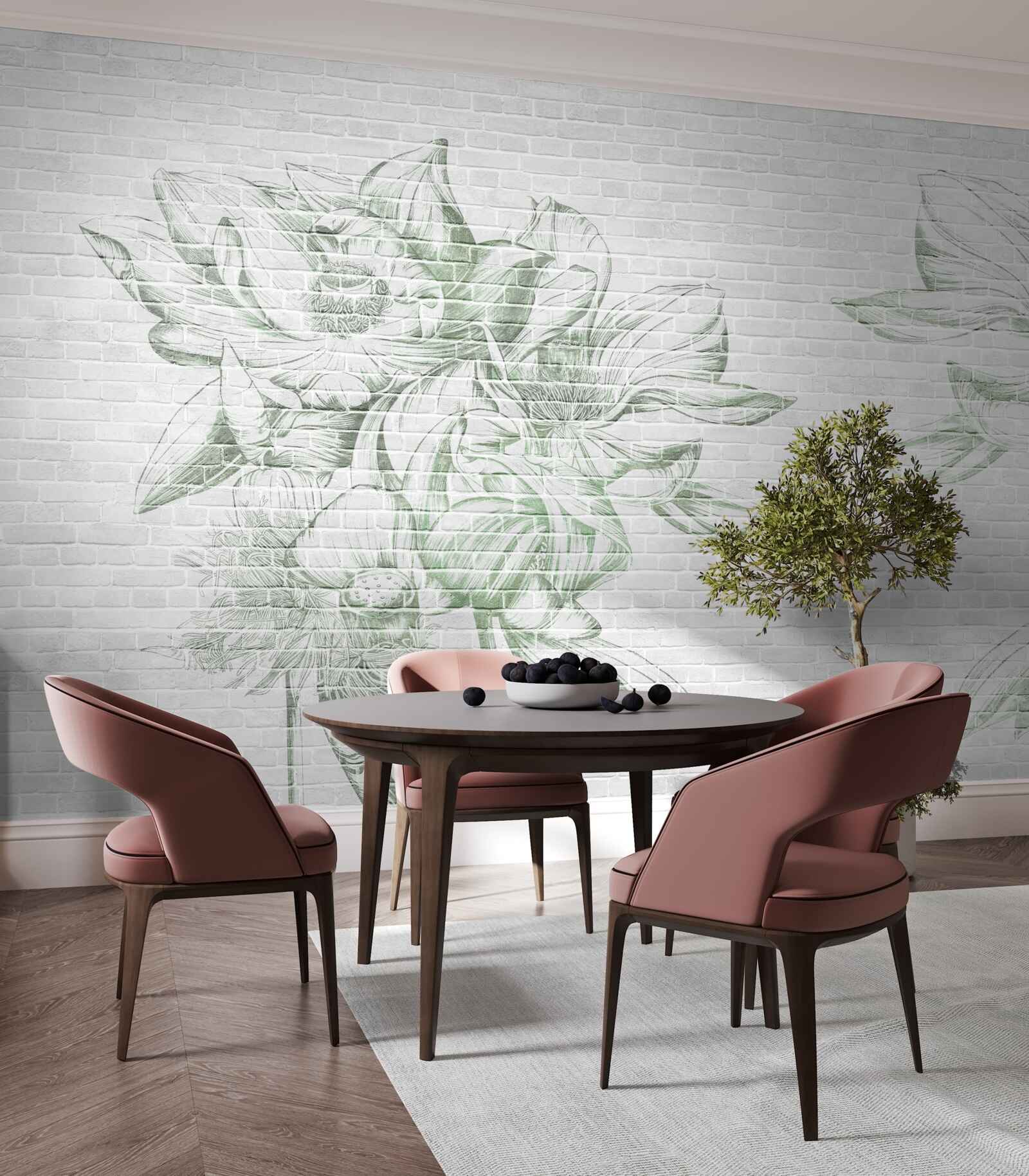 Фотошпалери цегляна стіна та квіти