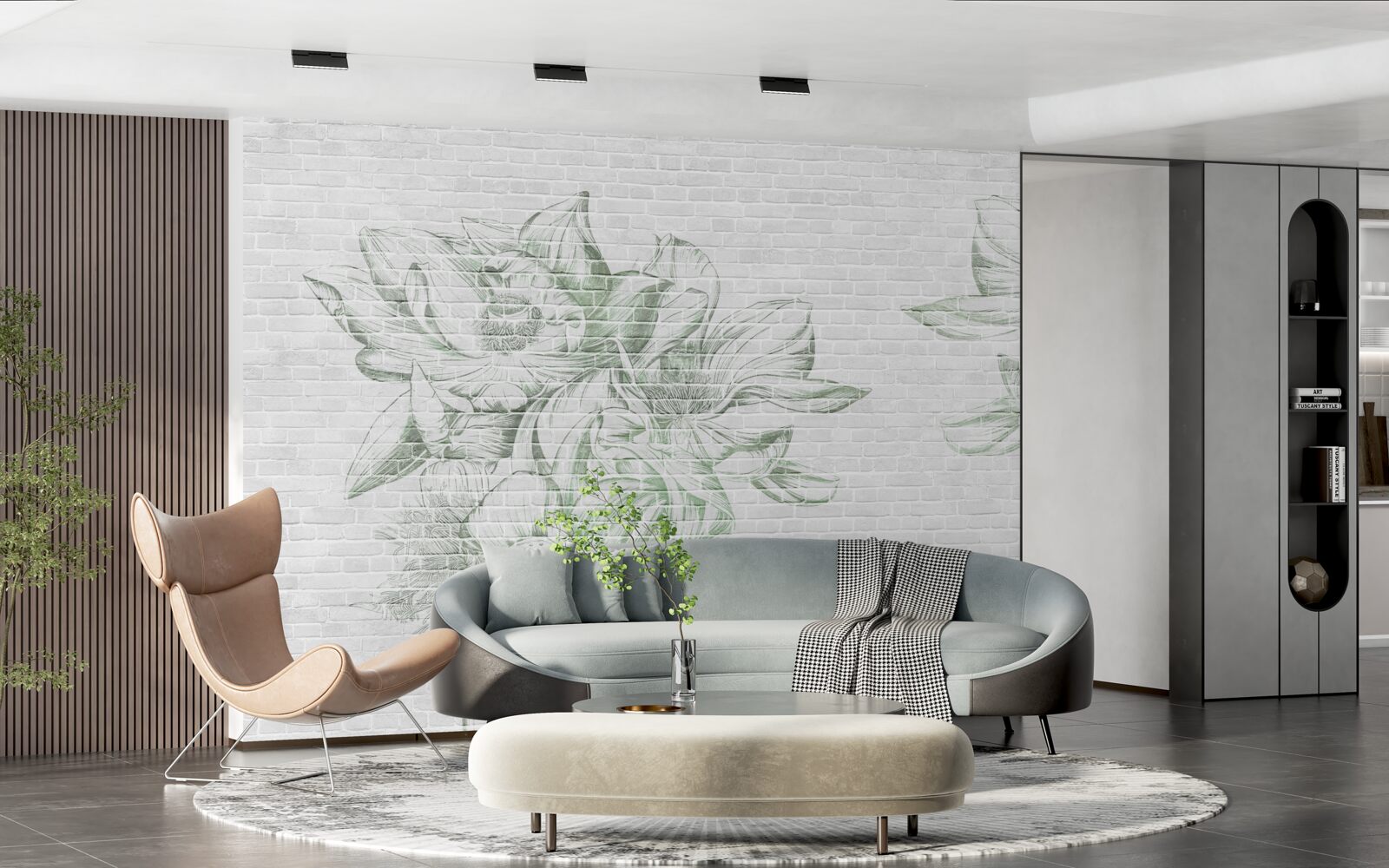 Фотошпалери цегляна стіна та квіти