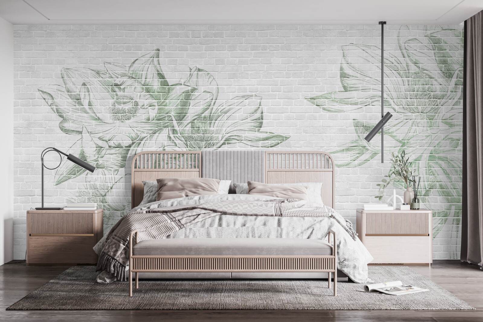 Фотошпалери цегляна стіна та квіти