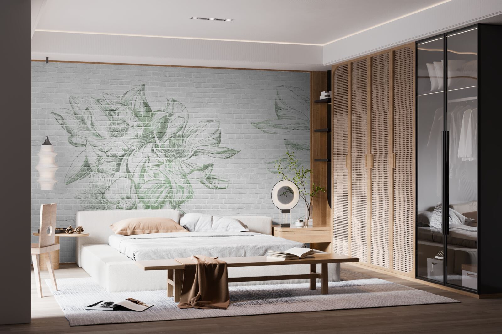 Фотошпалери цегляна стіна та квіти