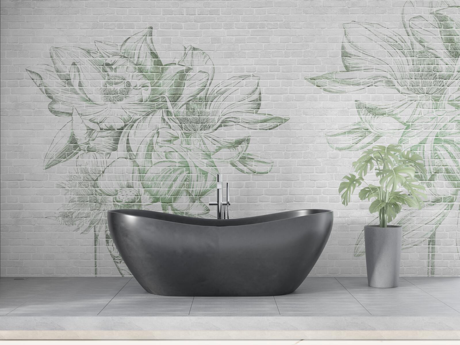 Фотошпалери цегляна стіна та квіти