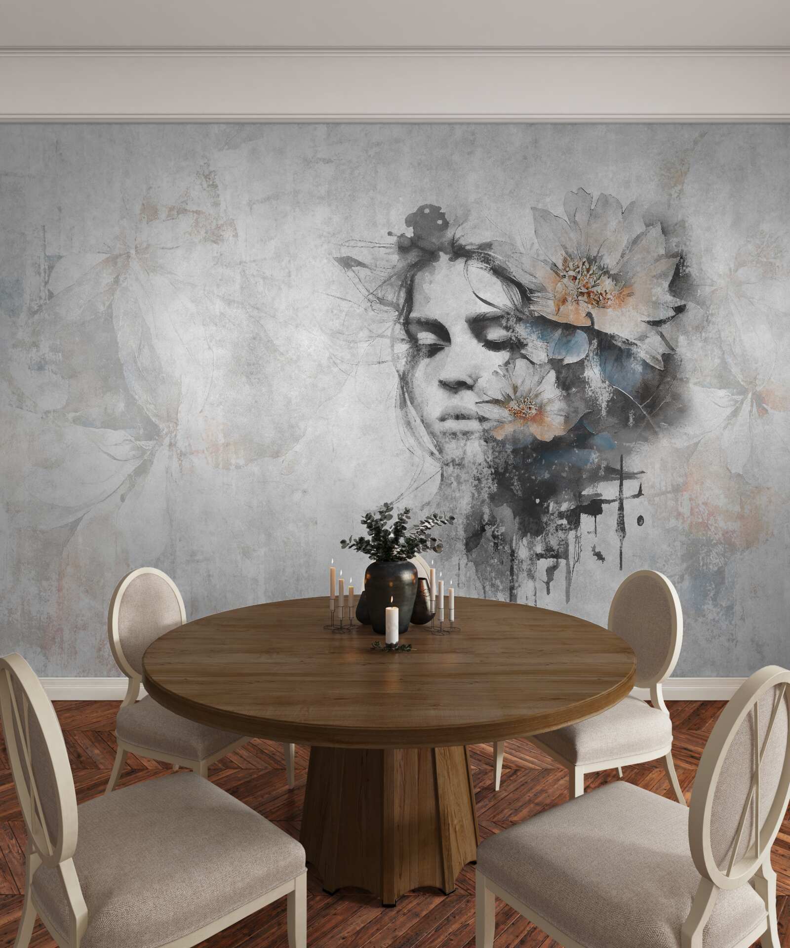 Фотошпалери дівчина з букетом квітів