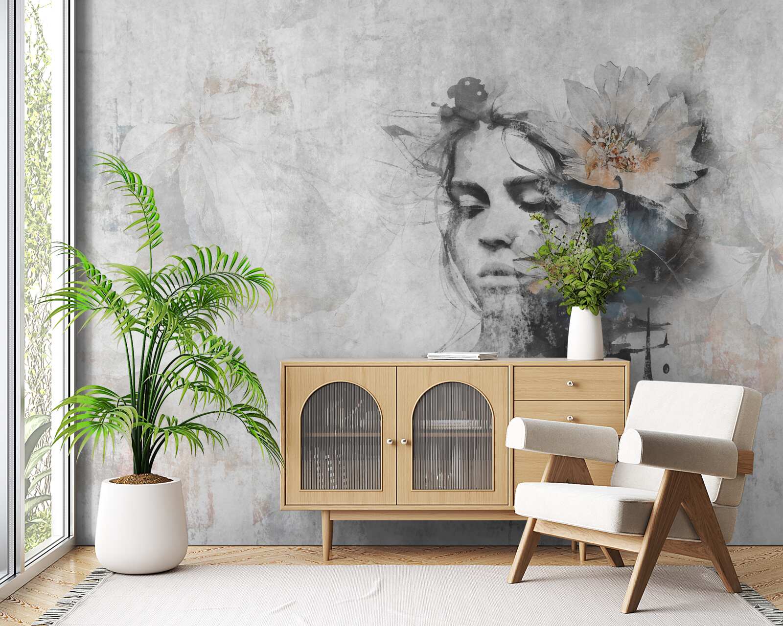 Фотошпалери дівчина з букетом квітів