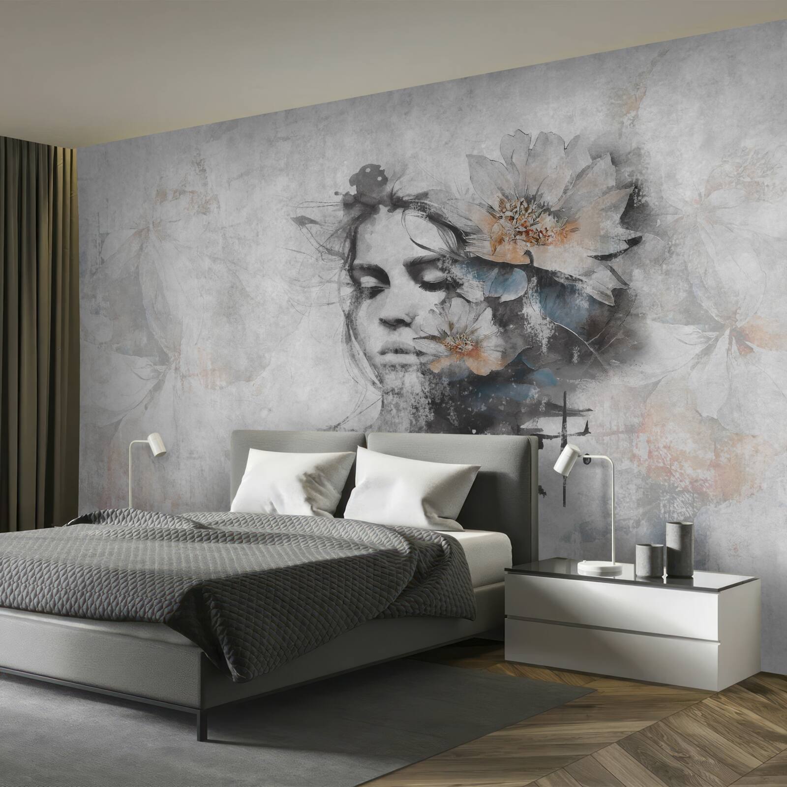 Фотошпалери дівчина з букетом квітів