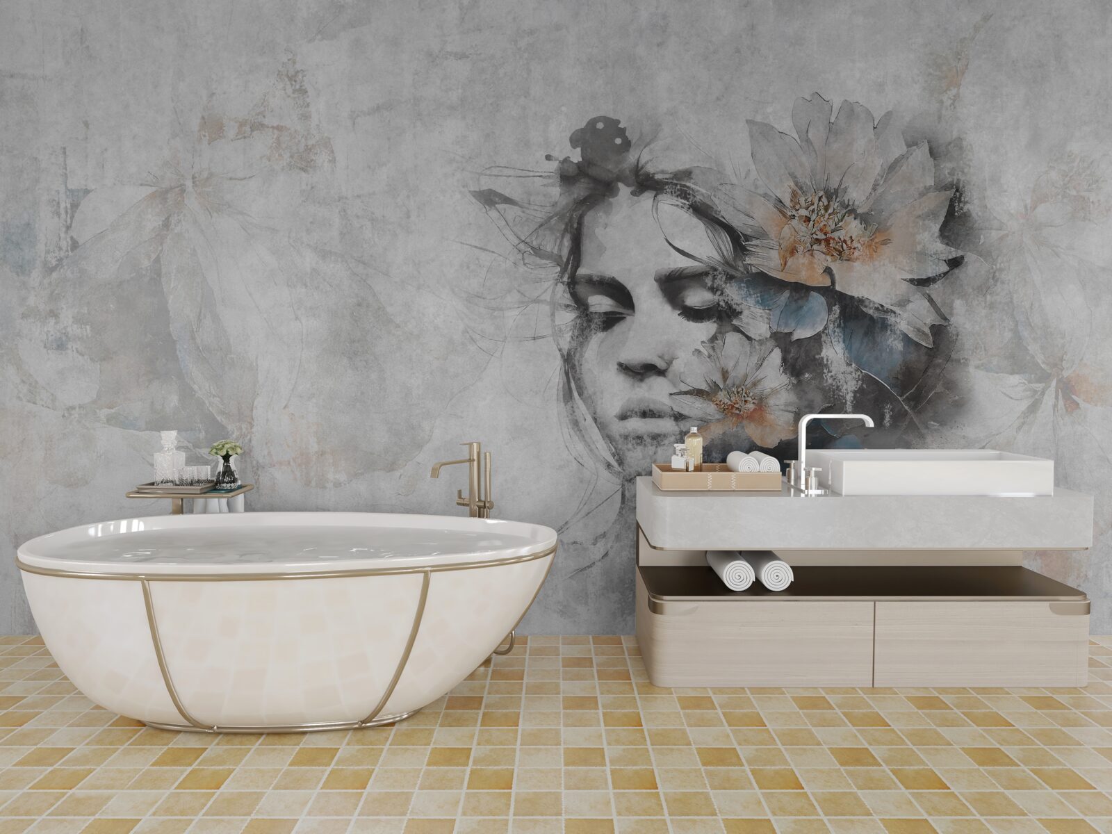 Фотошпалери дівчина з букетом квітів