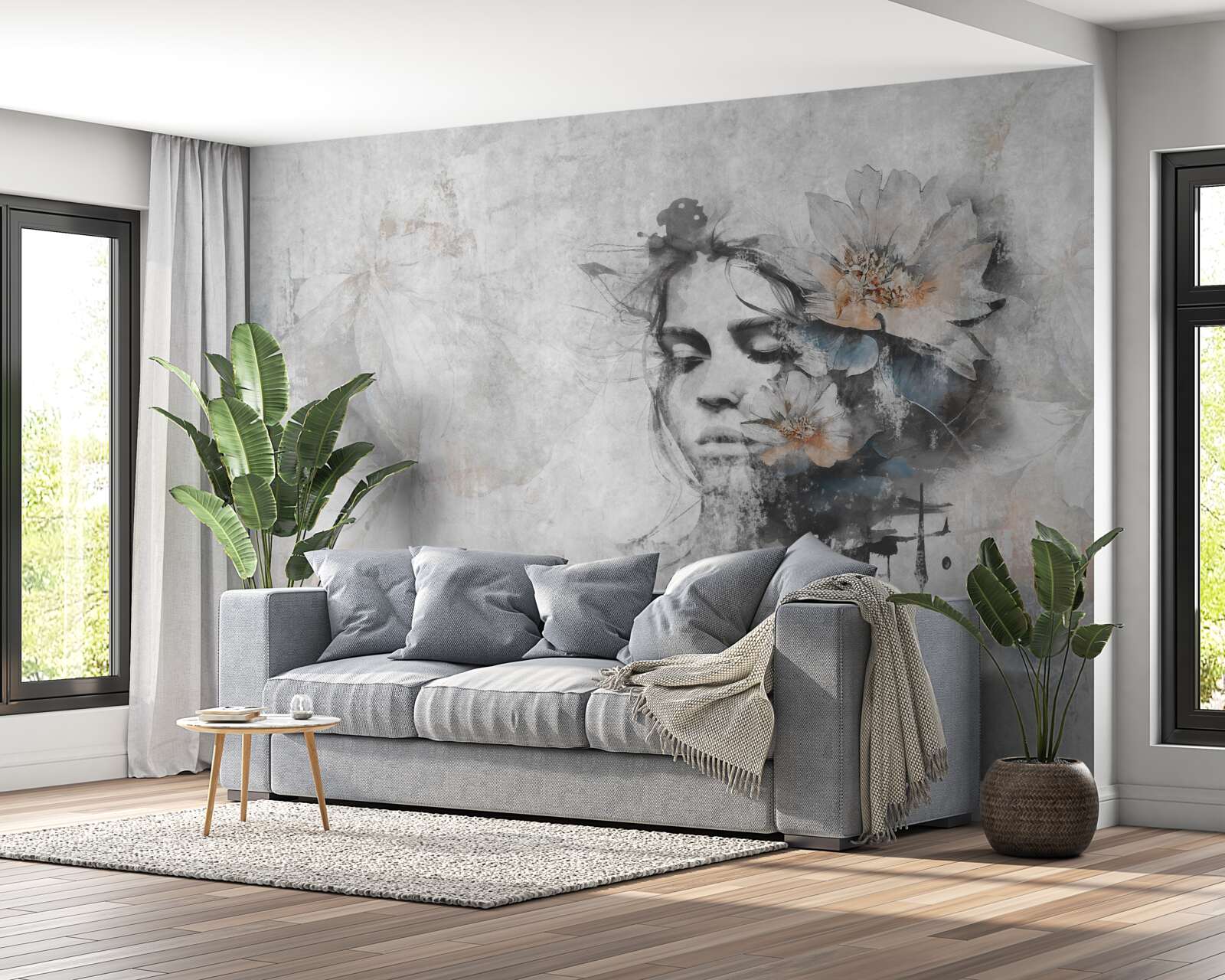 Фотошпалери дівчина з букетом квітів