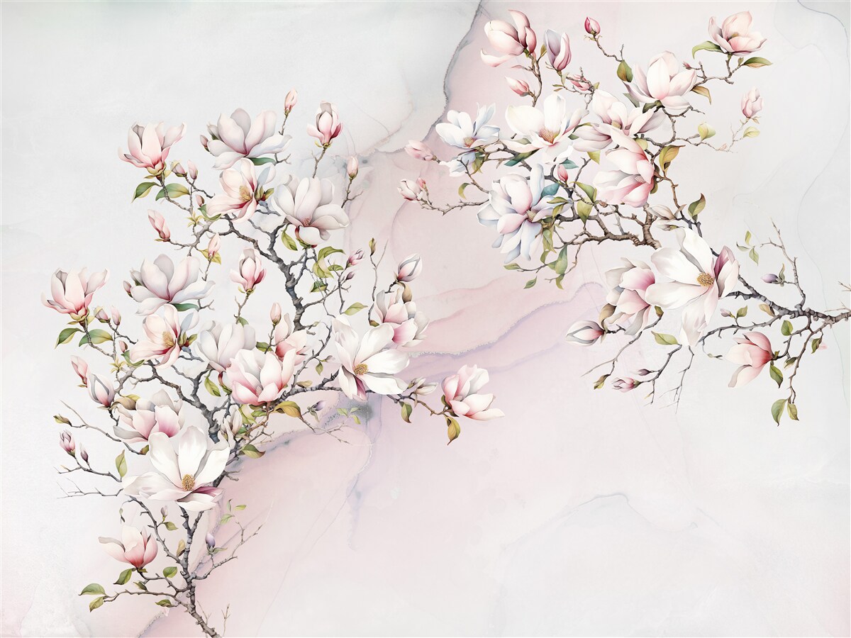 Фотошпалери Гілки білої та рожевої магнолії витончені та красиві