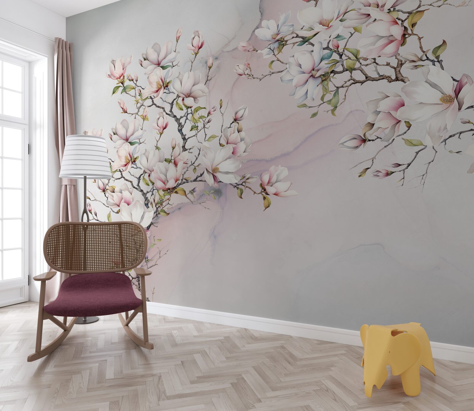 Фотошпалери Гілки білої та рожевої магнолії витончені та красиві