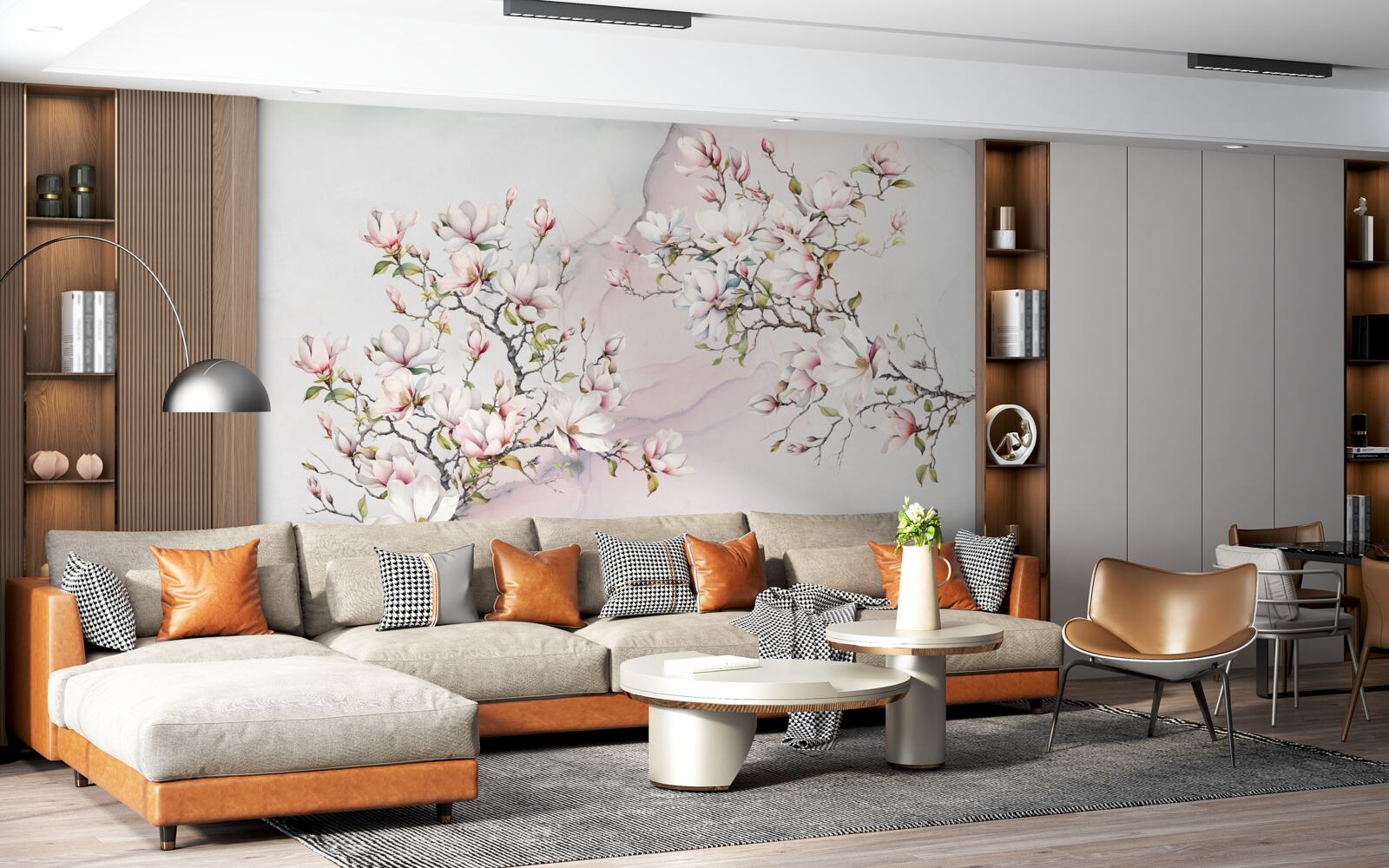 Фотошпалери Гілки білої та рожевої магнолії витончені та красиві