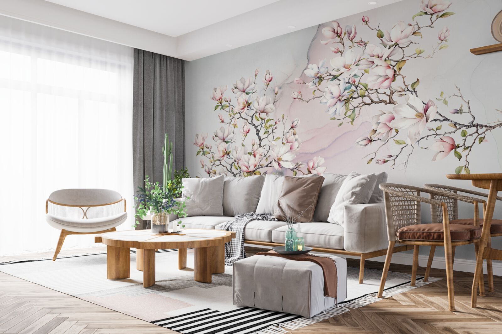 Фотошпалери Гілки білої та рожевої магнолії витончені та красиві