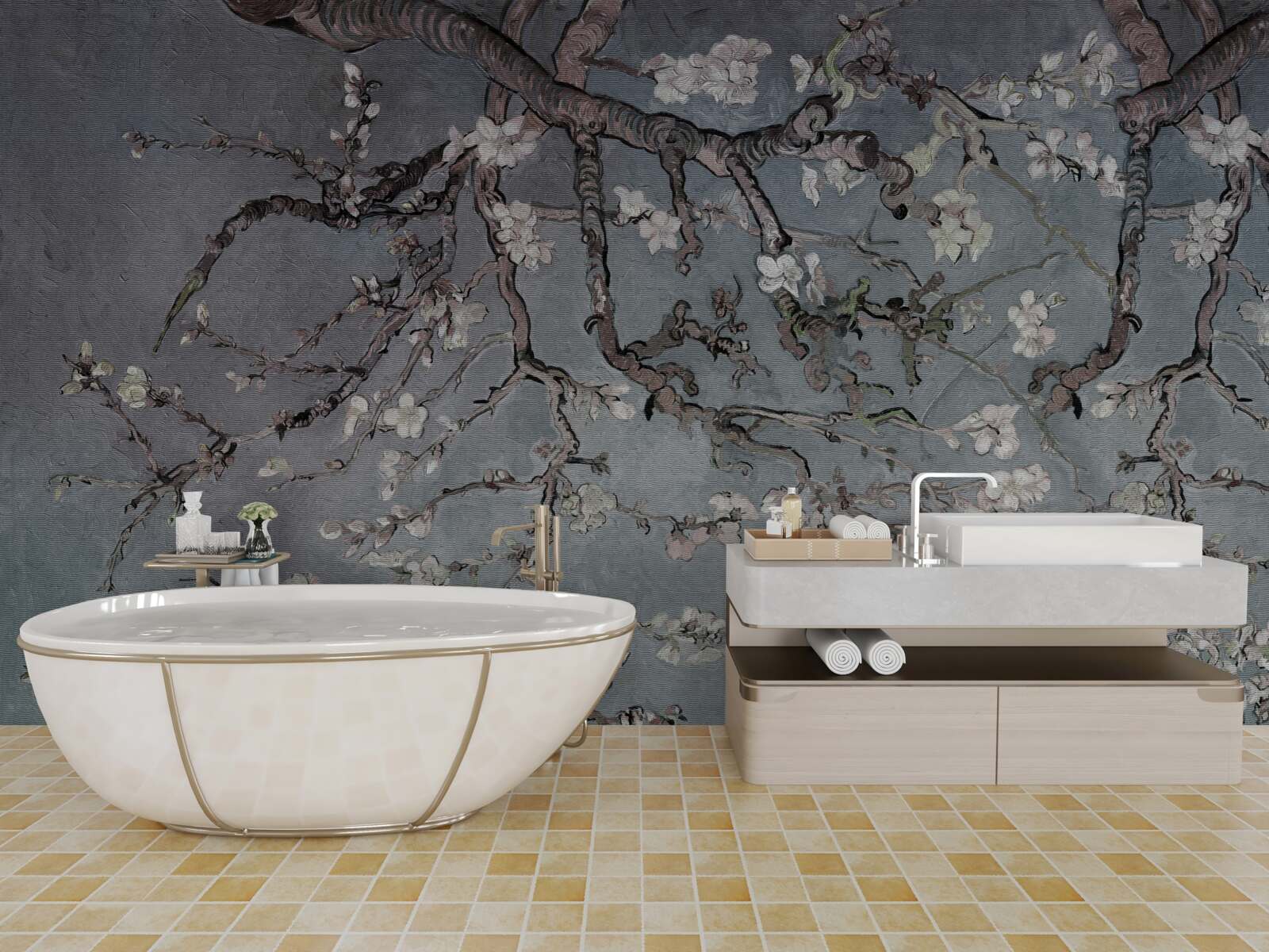 Фотошпалери гілка магнолії в цвіту