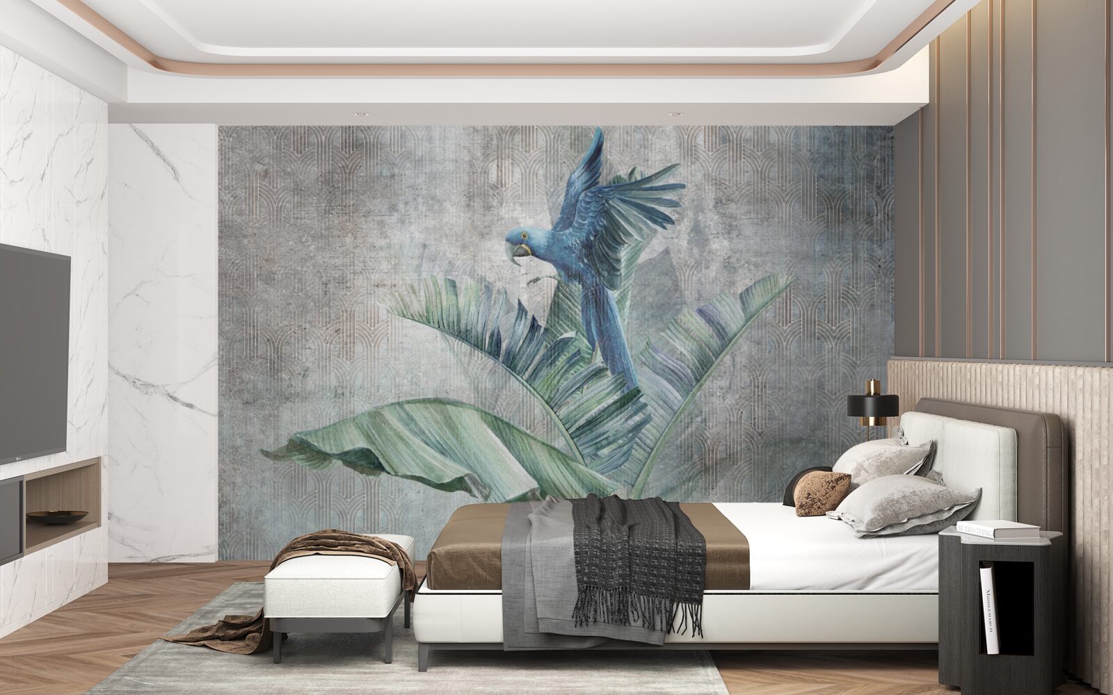 Фотошпалери папуга сідає на пальму