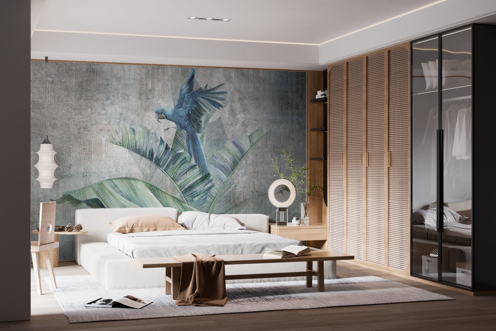 Фотошпалери папуга сідає на пальму