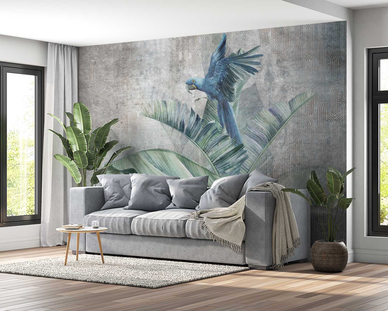 Фотошпалери папуга сідає на пальму