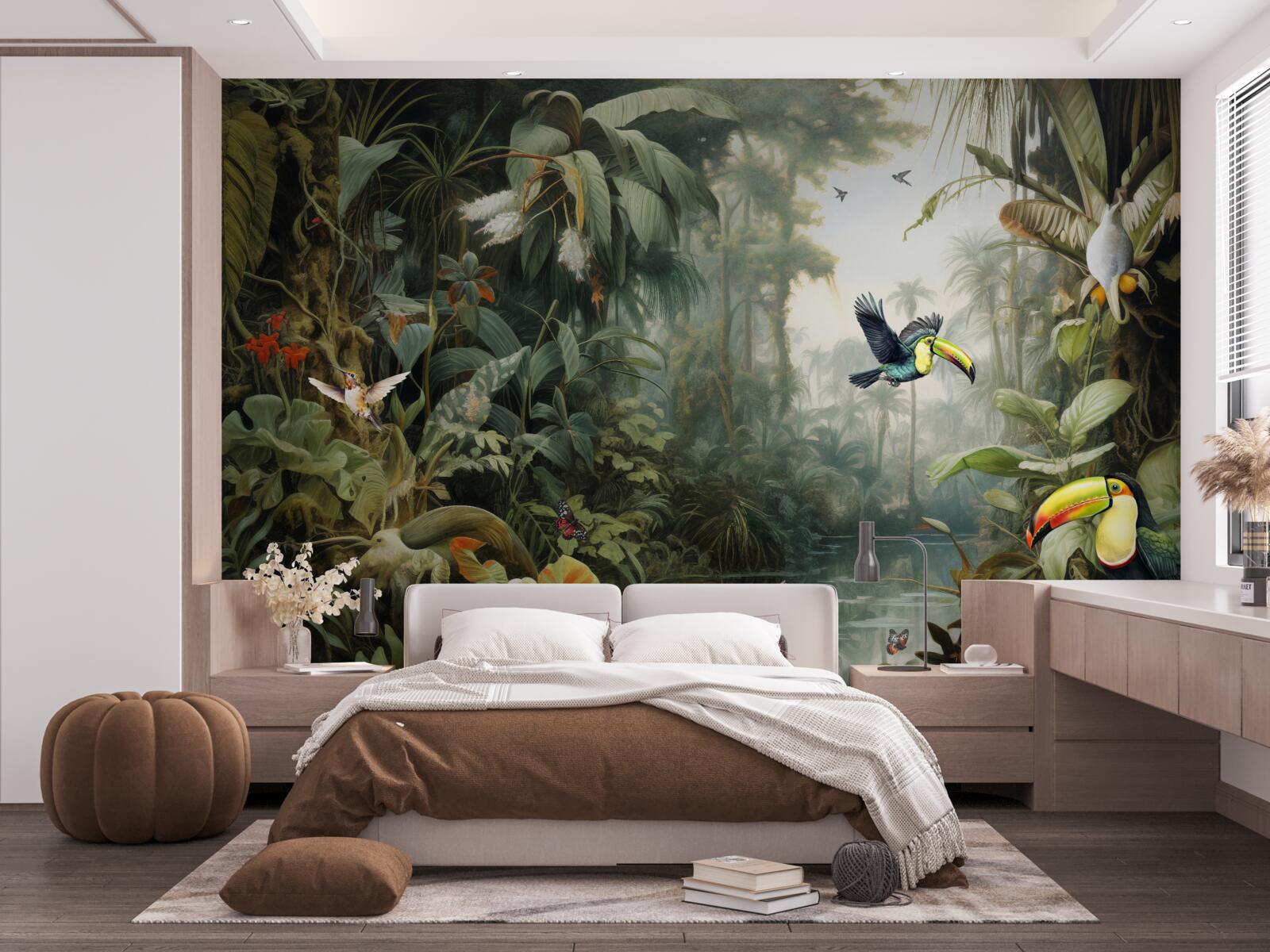 Фотошпалери тропічні чагарники біля ставка