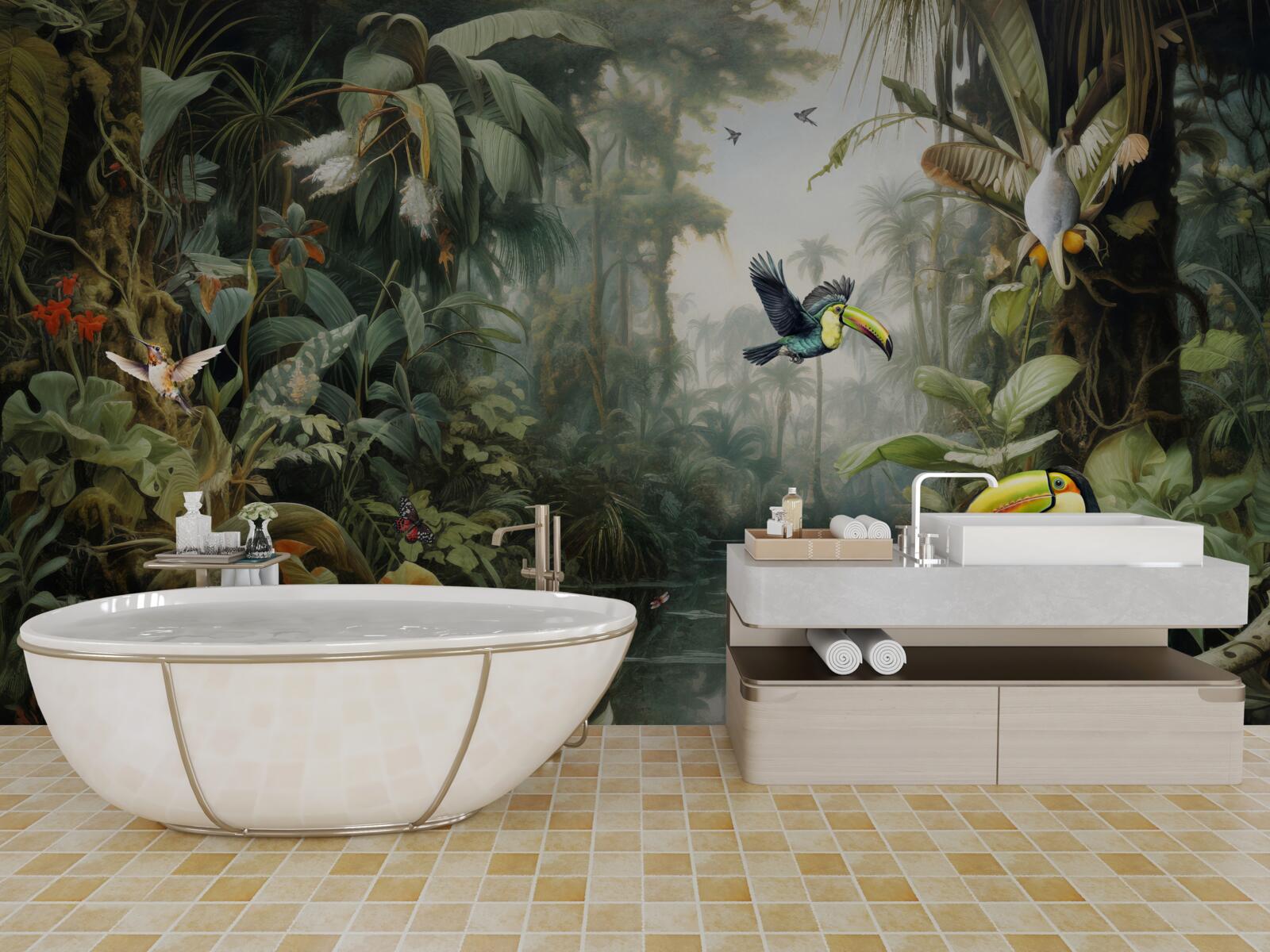 Фотошпалери тропічні чагарники біля ставка