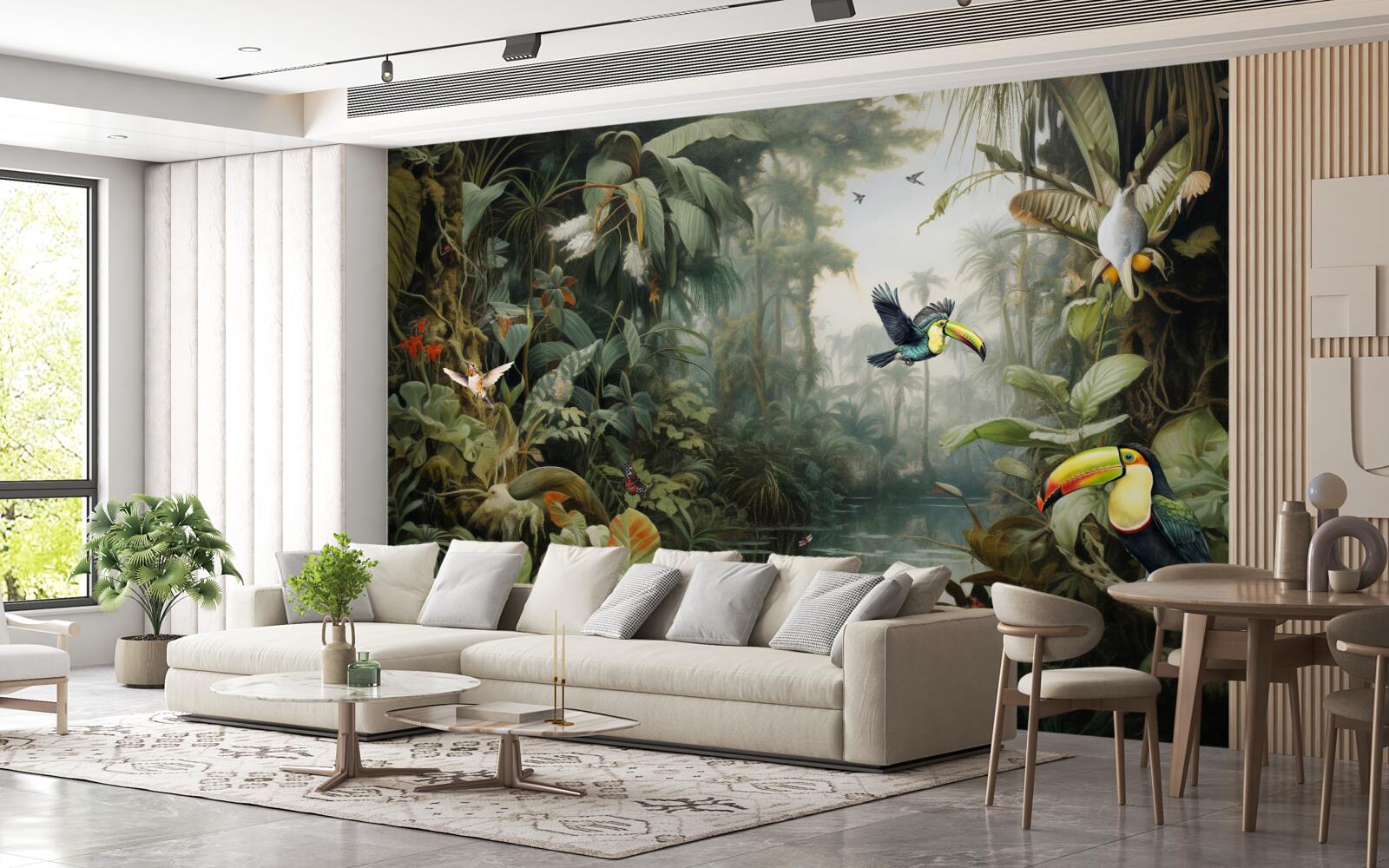 Фотошпалери тропічні чагарники біля ставка