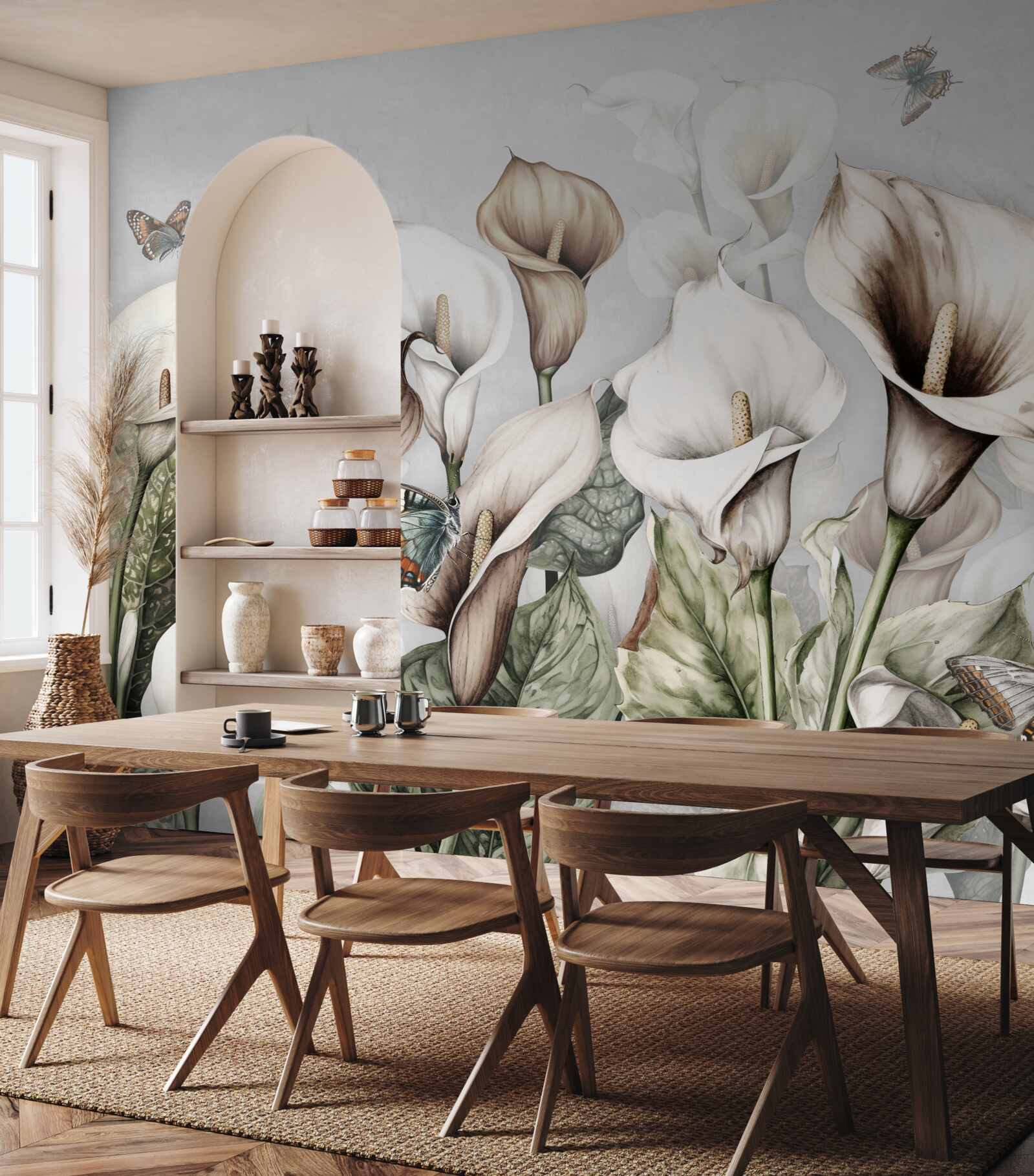 Фотошпалери капуста біла та коричнева з метеликами