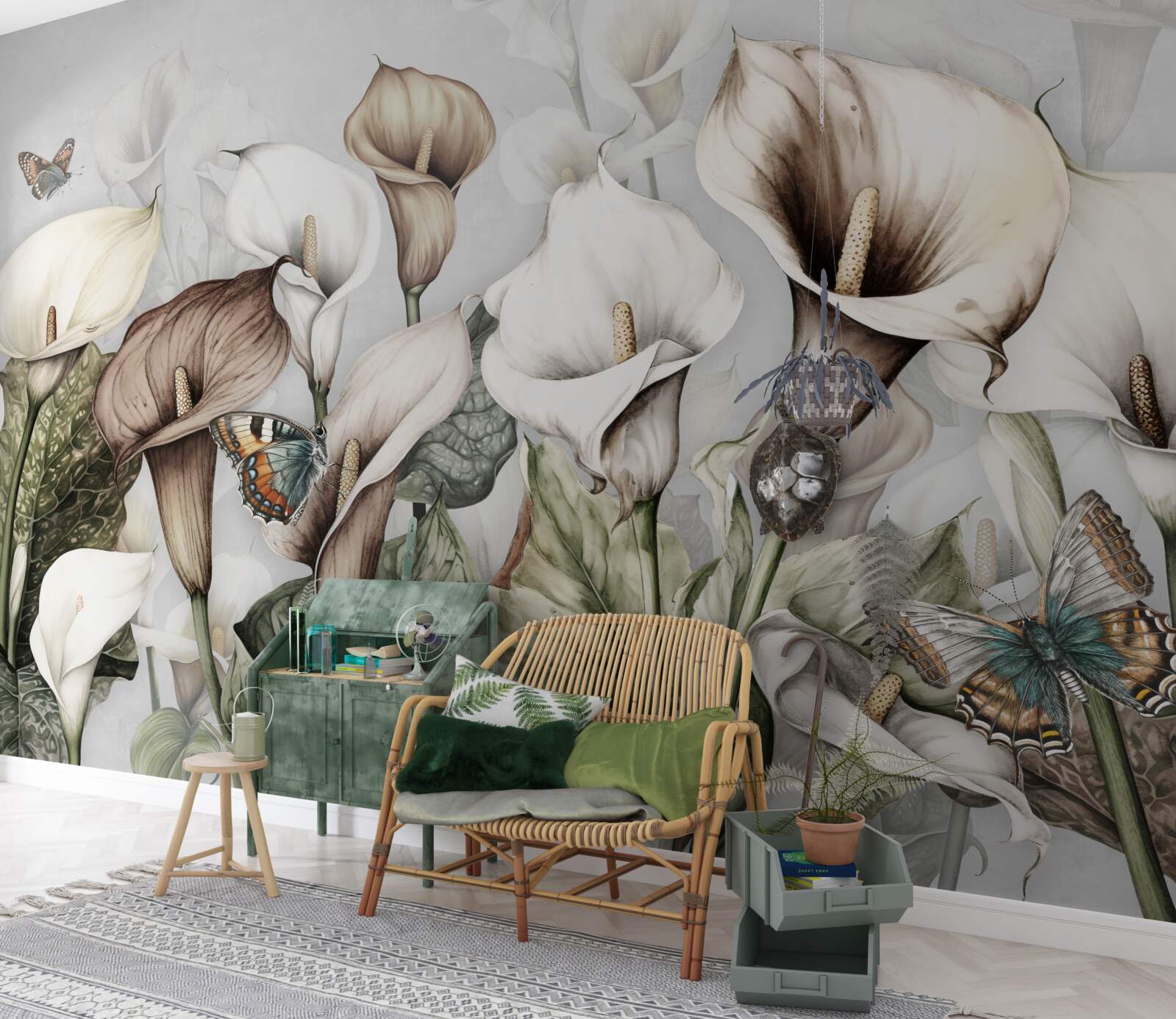 Фотошпалери капуста біла та коричнева з метеликами